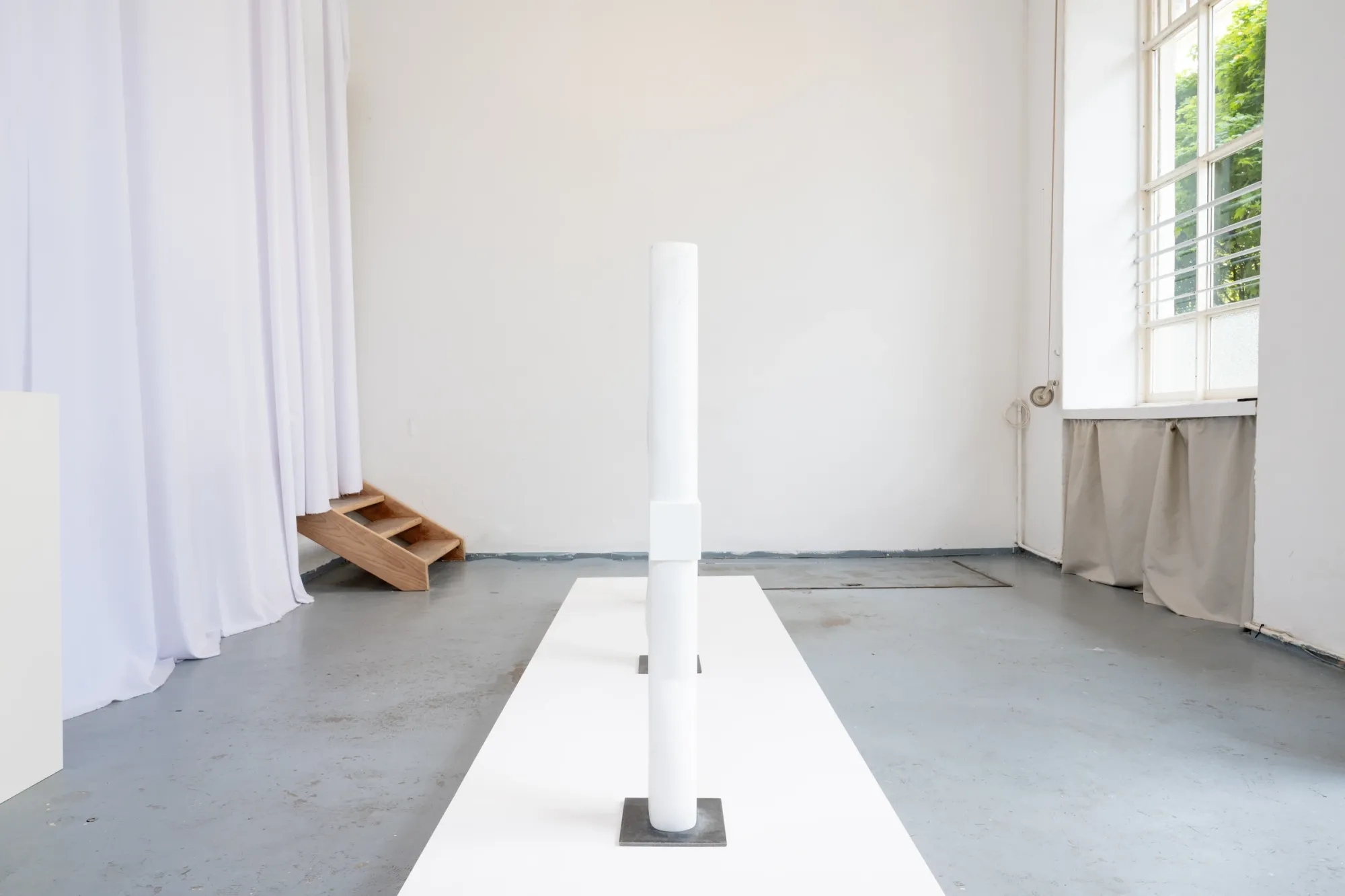 Charis Judith Smith, We Are Being Carried Somewhere, studio, Berlin, 2026, installation view, marble sculptures on plinths