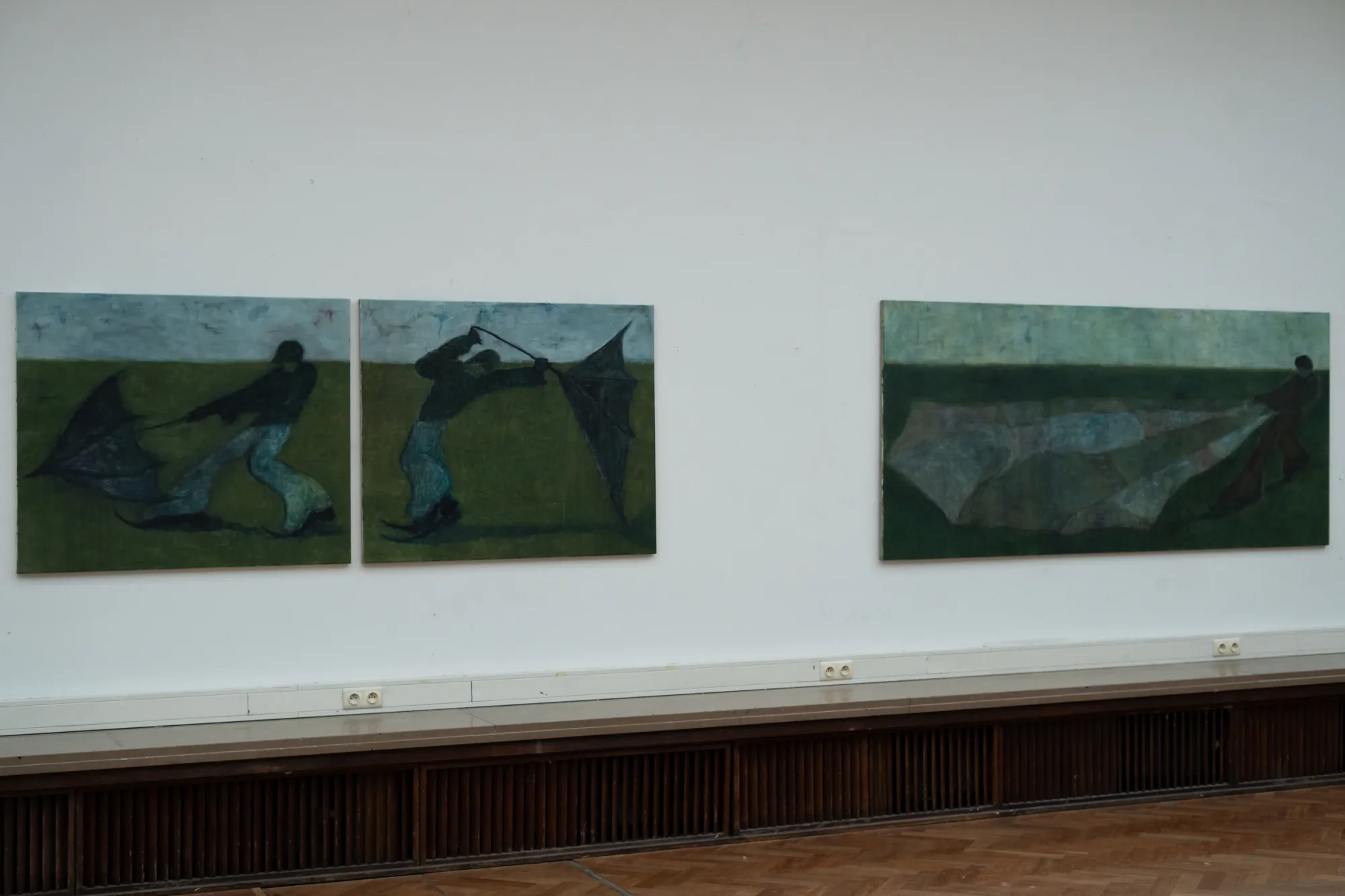 Joan Bonnemaison, Daylight Phantasmagoria, Antwerp, 2026, installation view with three figurative paintings