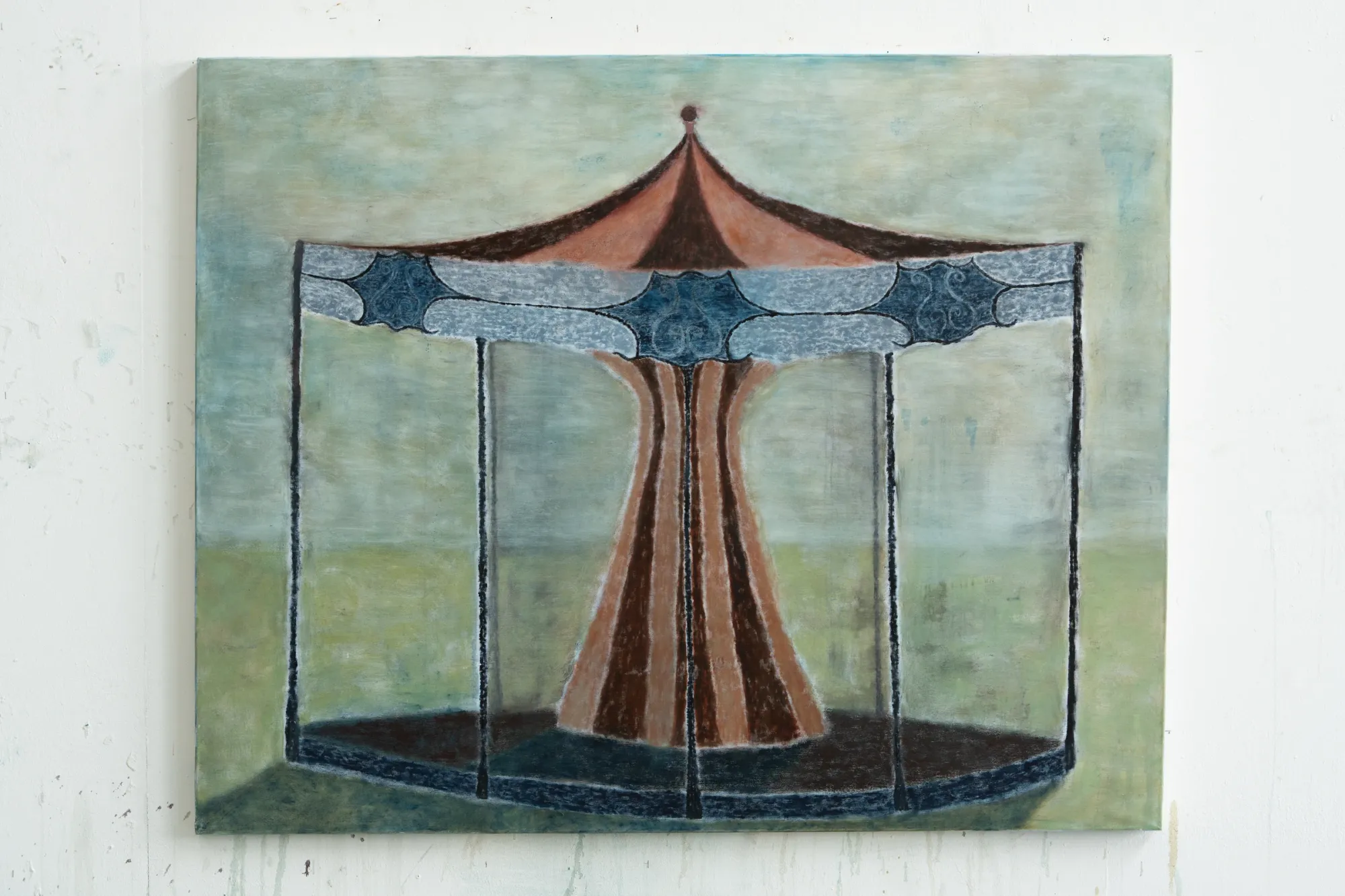 Joan Bonnemaison, Could We Choose to Exist?, oil on canvas, carousel motif, 2026