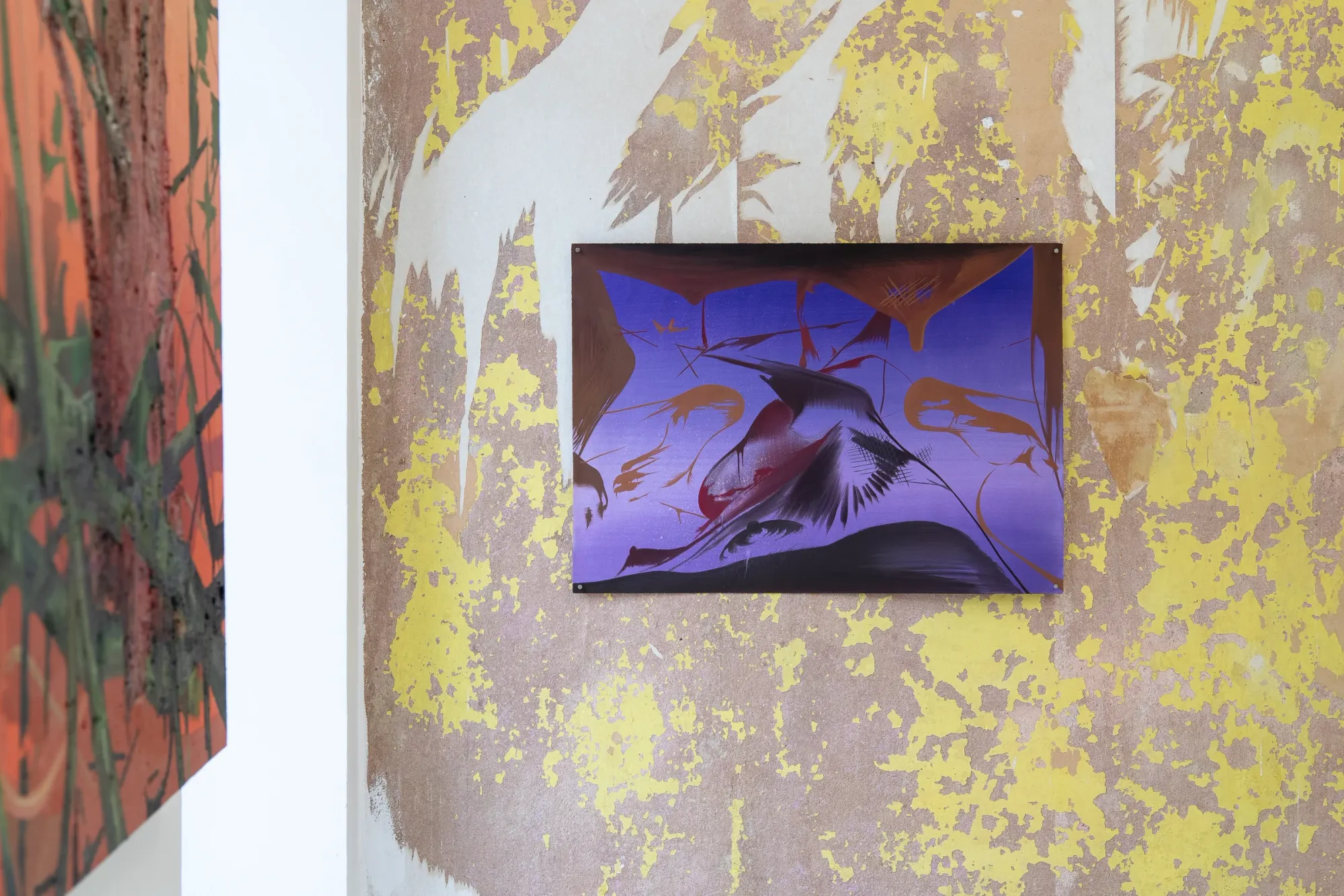 Kamil Kukla, Silva, Pani Domu, Poznań, 2026, UV POV, gouache on paper, bird form against purple ground