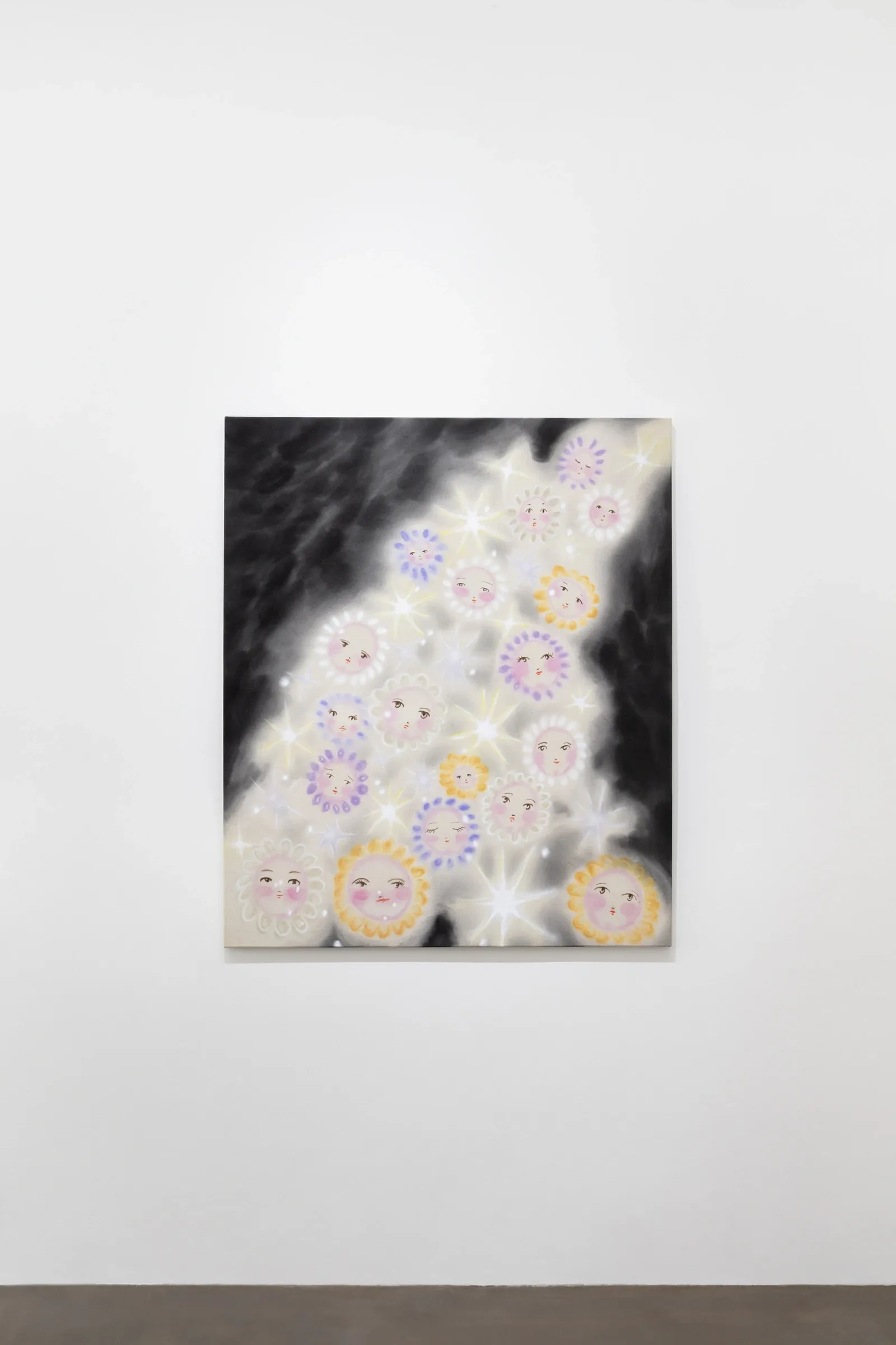 Olga Krykun, Stardust for Tomorrow, Clauda, Prague, 2026, close-up of orange petals around a blank painted face
