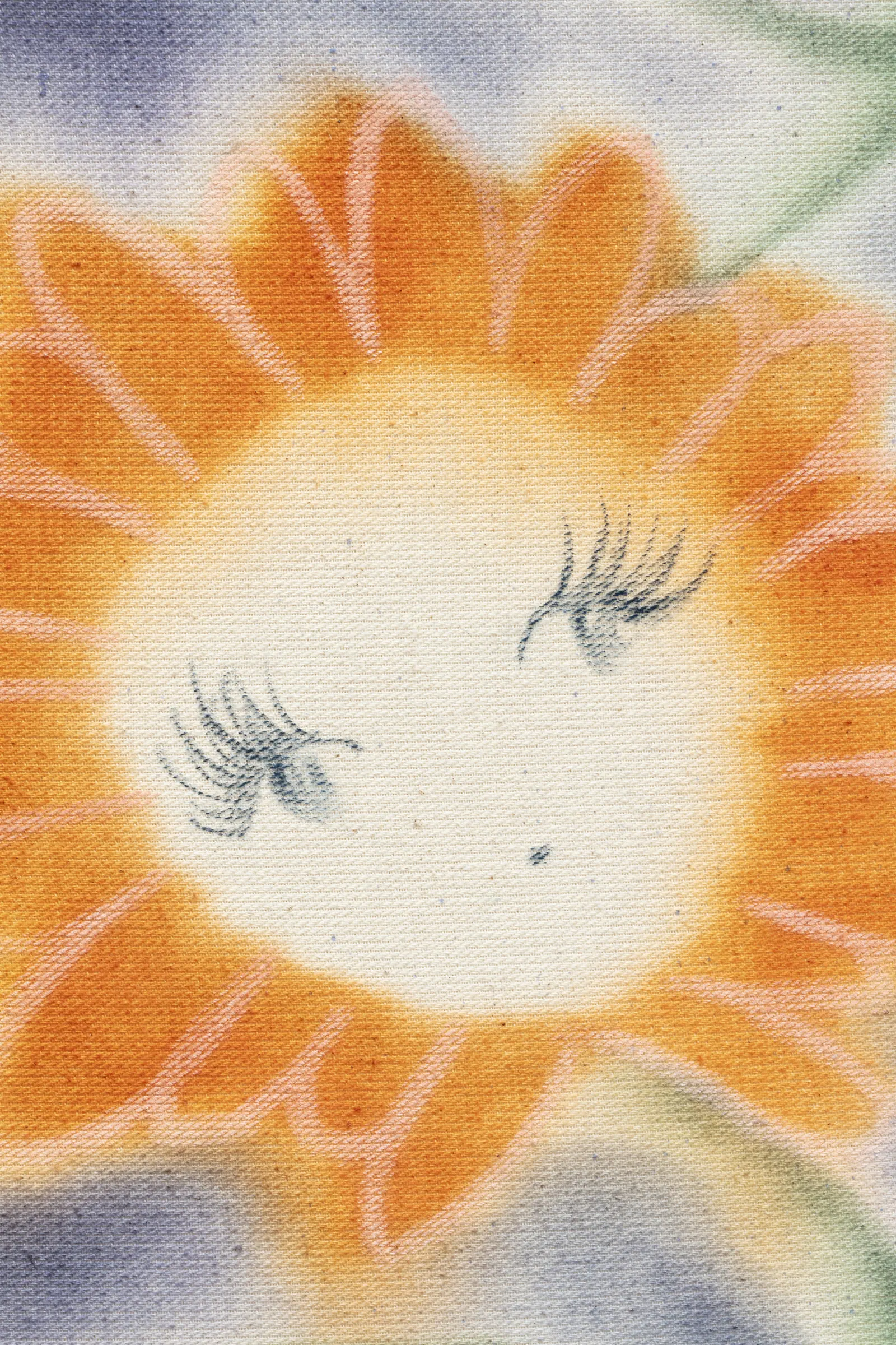 Olga Krykun, Stardust for Tomorrow, Clauda, Prague, 2026, close-up of two closed eyes with painted eyelashes