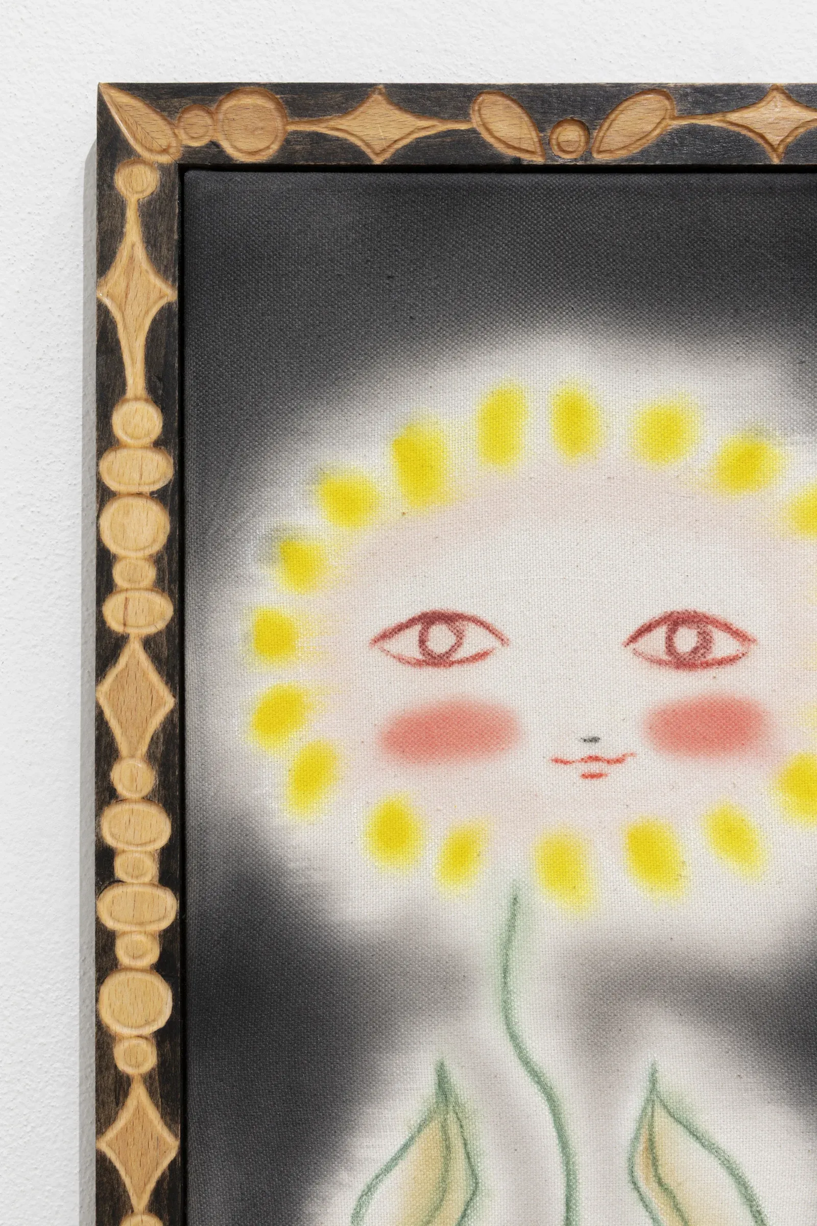 Olga Krykun, Stardust for Tomorrow, Clauda, Prague, 2026, square canvas with small faces ringed in light on a dark ground