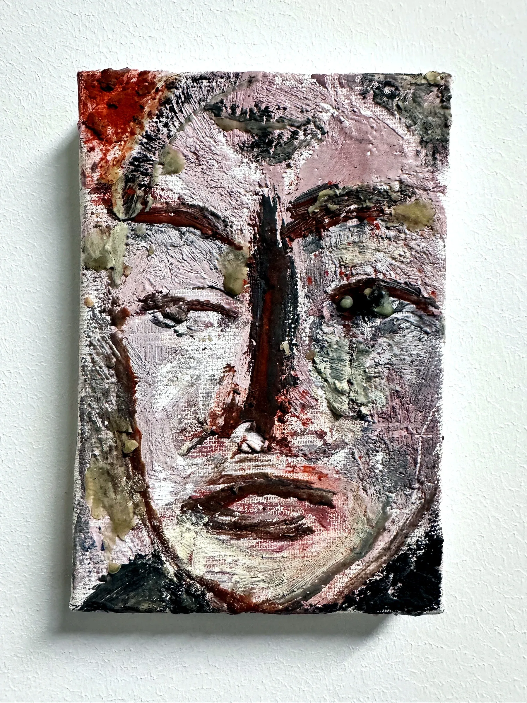 Close-up of a textured portrait painting by Anna Boghiguian, presented by KOW at Astoria Art Show Vienna 2026.