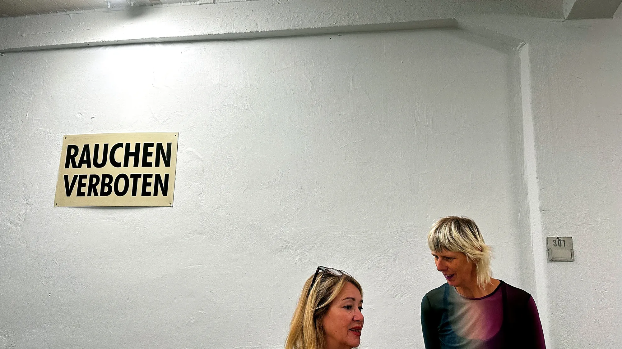 Dominique Foertig in conversation with artist Maruša Sagadin of Christine König Galerie during Preview Day at Astoria Artshow Vienna 2026.