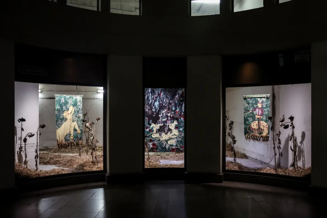 nstallation view of Olivia Rode Hvass’s HUNT(ED),Luxembourg Art Week 2025, curated by Çağla Erdemir.