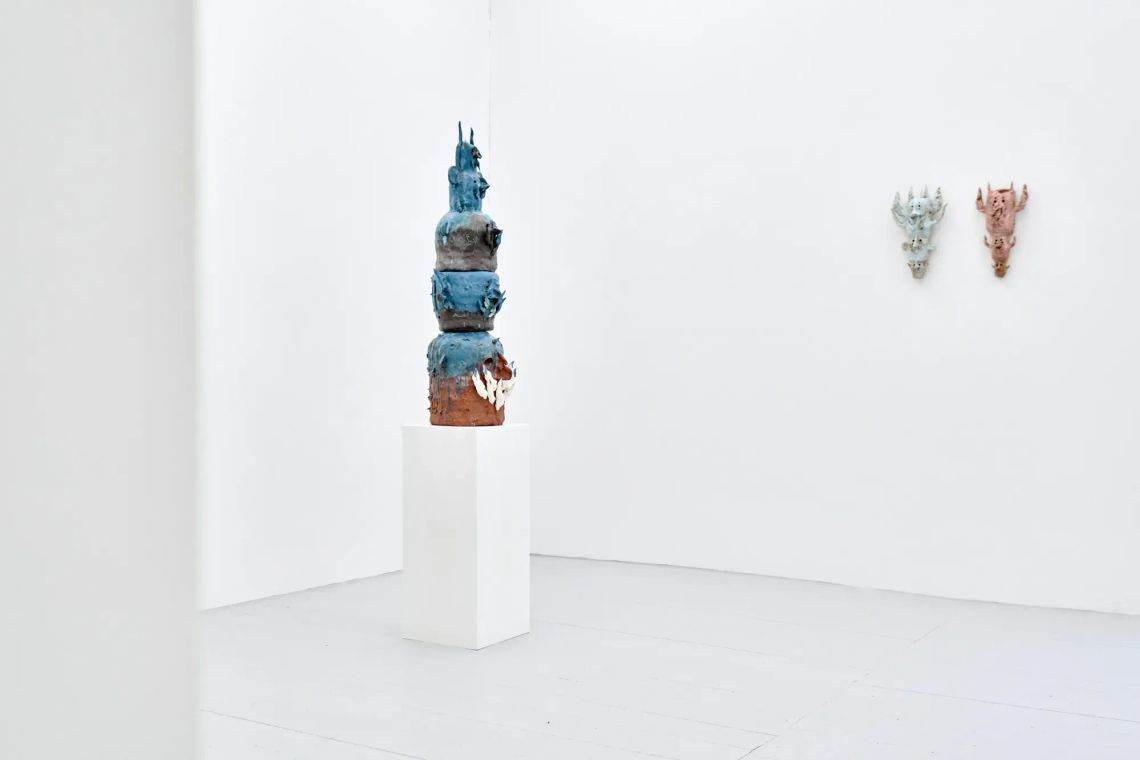 Installation view of Mother of Many by Michael Kærgaard at HAGD Contemporary, Aalborg, featuring stacked stoneware sculpture curated by rasmus Peter Fischer