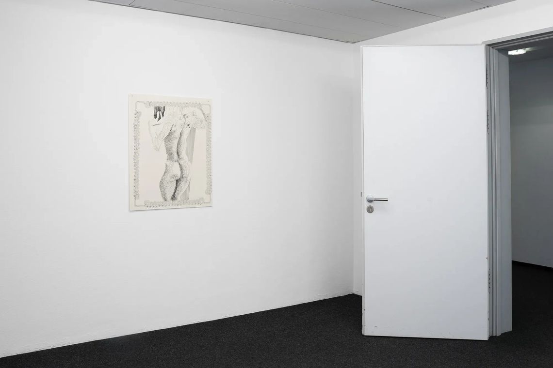 GOODBANK presents Katharina Schücke's Spiegel, Frankfurt. Maja Dana Lisewski curato Ink drawings interrogate the mirror selfie as site of staging and control. 