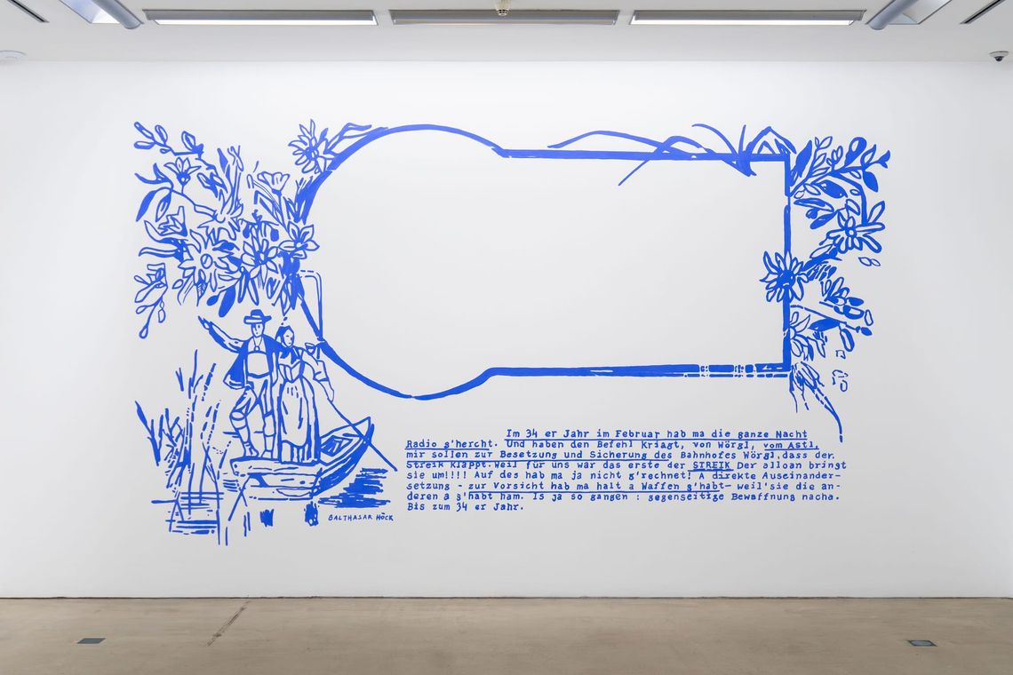 Taxis Palais Innsbruck -Kunsthalle Tirol presents Ramesch Datha with "Mein Österreich" 2026 Acrylic on wall, variable dimensions - postcard drawing mural