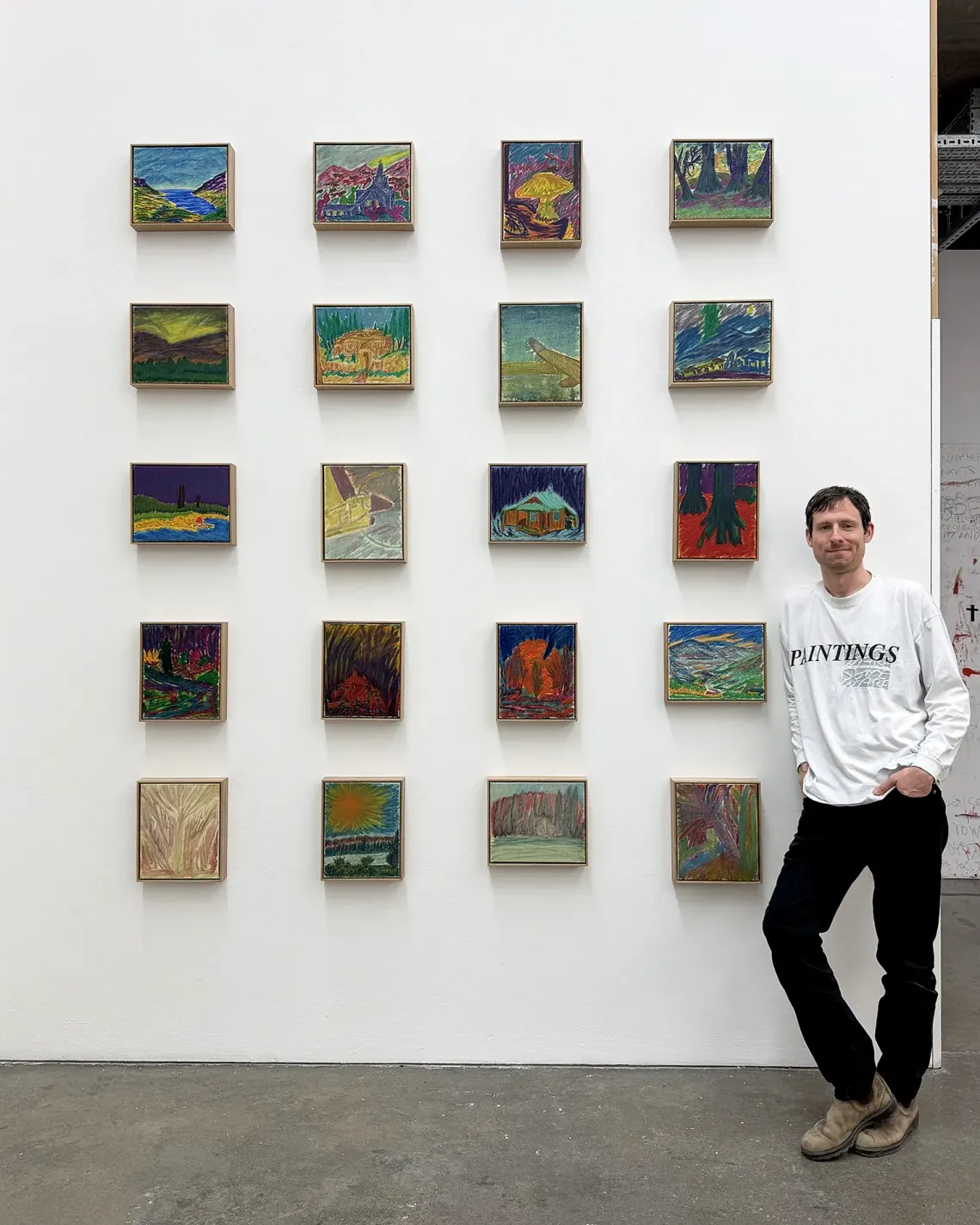 David Hanes with his painting installation I Look at the Royal College of Art Degree Show in London.