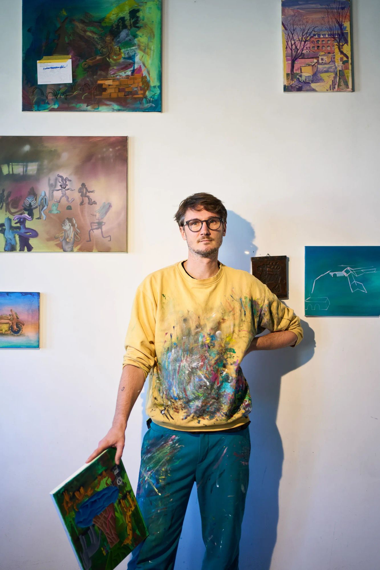 Martin Schuster studio portrait, Leipzig contemporary painter, oil and acrylic.