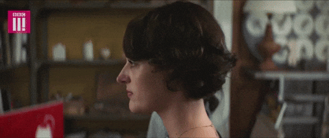 Phoebe Waller-Bridge as Fleabag pulls a skeptical face, perfectly capturing disbelief at someone calling chaos “evolution.”