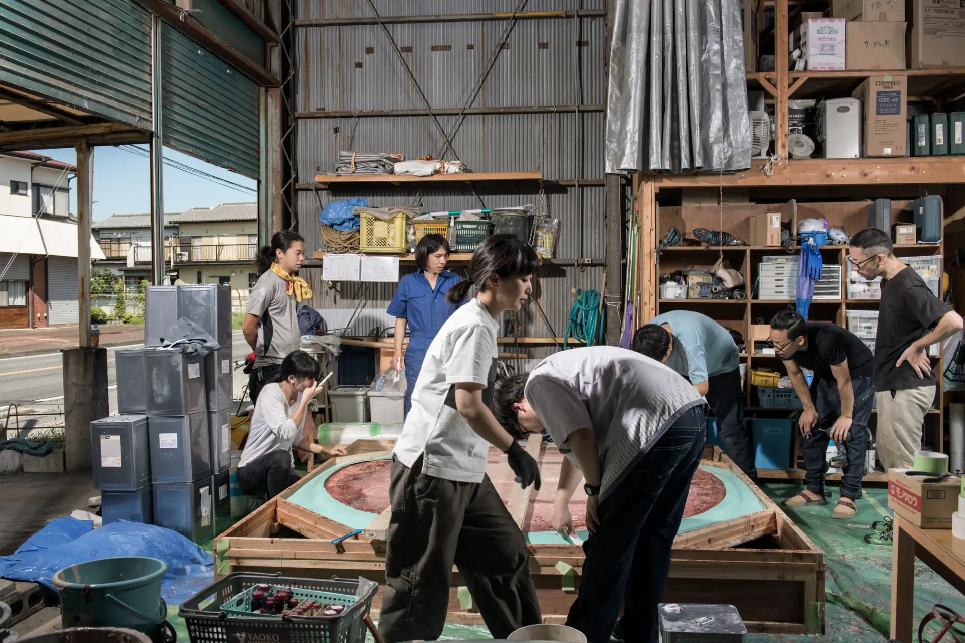 目[mé], Japanese art collective, in there studio in Tokyo now on view Catapult Munchies Art Club showcasing there art and practice