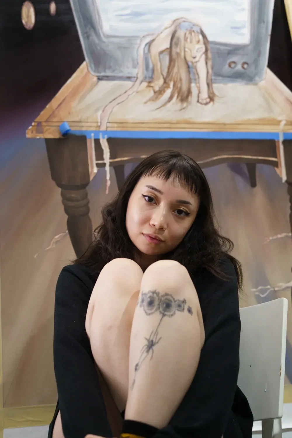 Rei Xiao, in her studio , artist portrait, catapult contemporary - artist in focus 