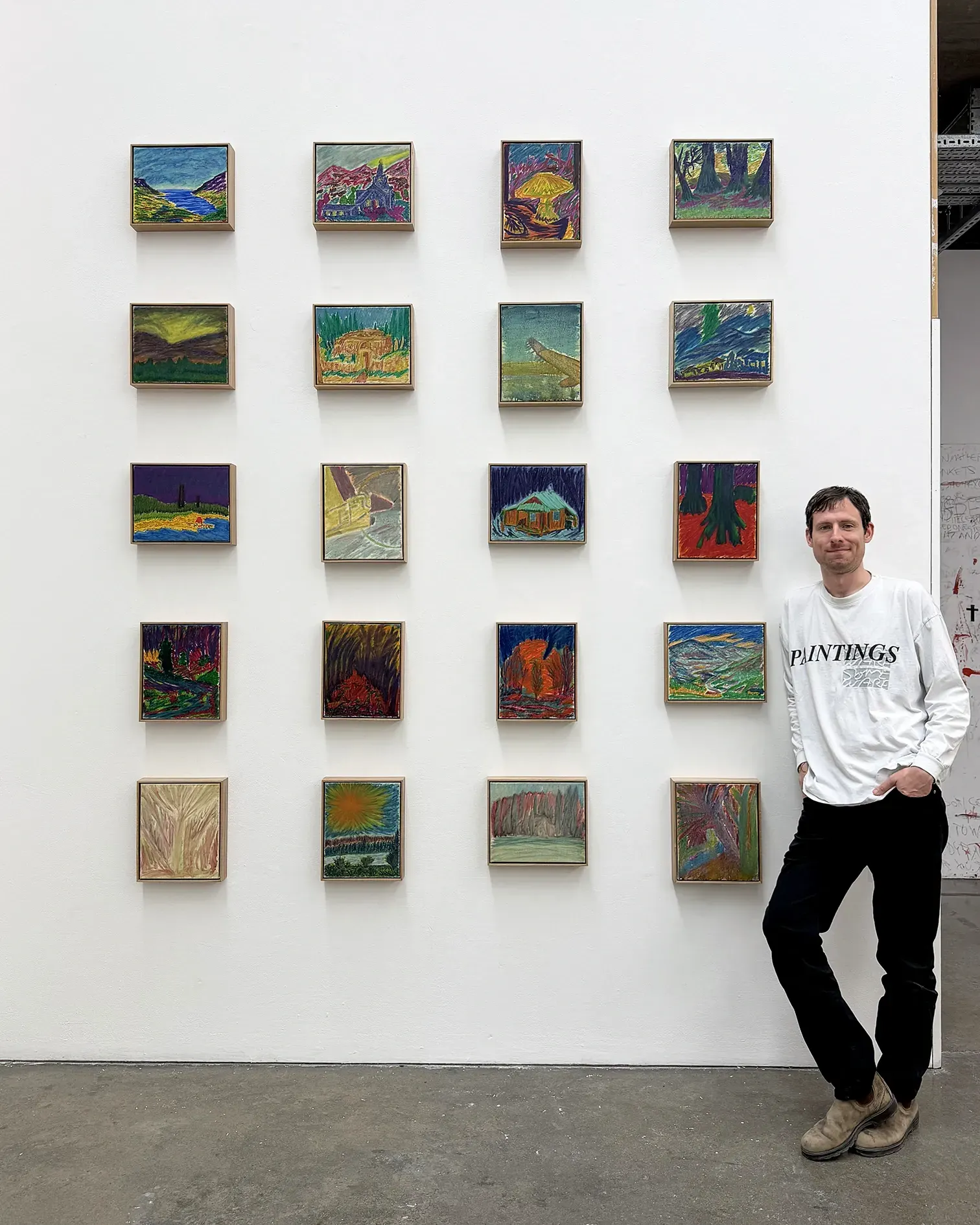 David Hanes with his painting installation I Look at the Royal College of Art Degree Show in London.