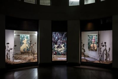 nstallation view of Olivia Rode Hvass’s HUNT(ED),Luxembourg Art Week 2025, curated by Çağla Erdemir.