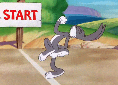 Giphy of bugs bunny at the starting line for a race. in relation to does it matter where and how an art career begins