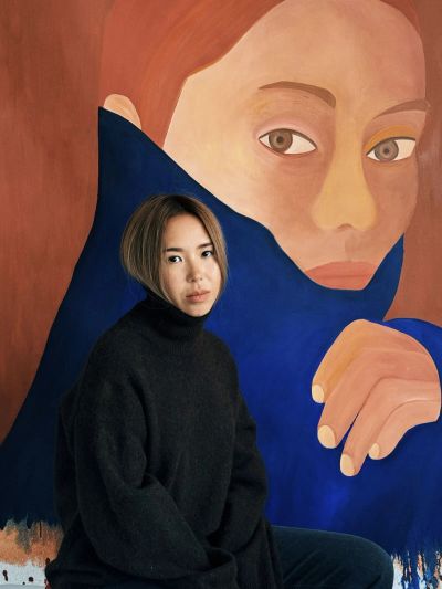 Aziya Ikhtymbayeva - artist portrait - in focus - painting - the self does not fit the reflection