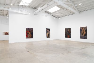 Justin Ortiz at Babst Gallery Los Angeles exhibition view with paintings figurative ask fro will I live again 
