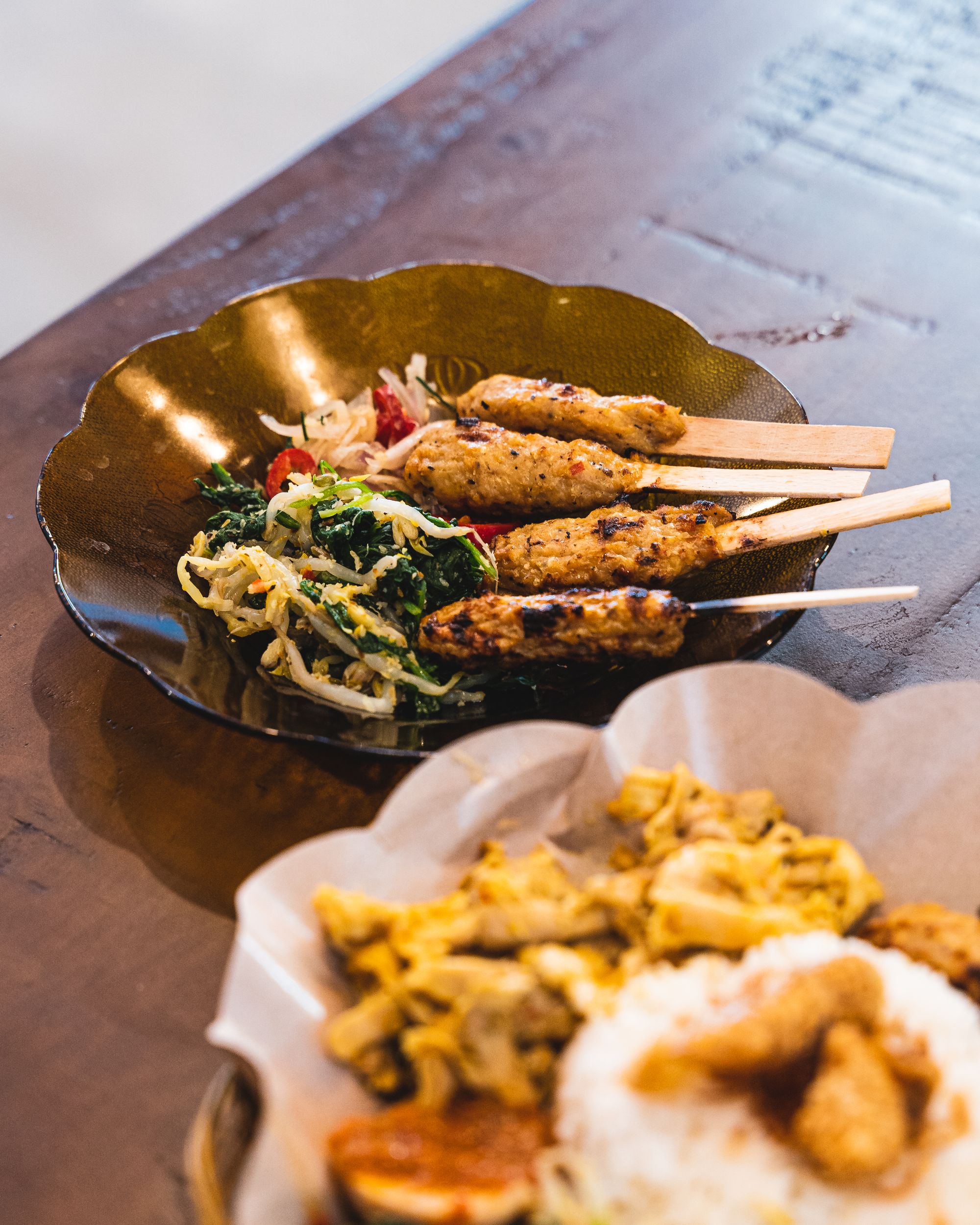 Close up shot of sate in a bowl