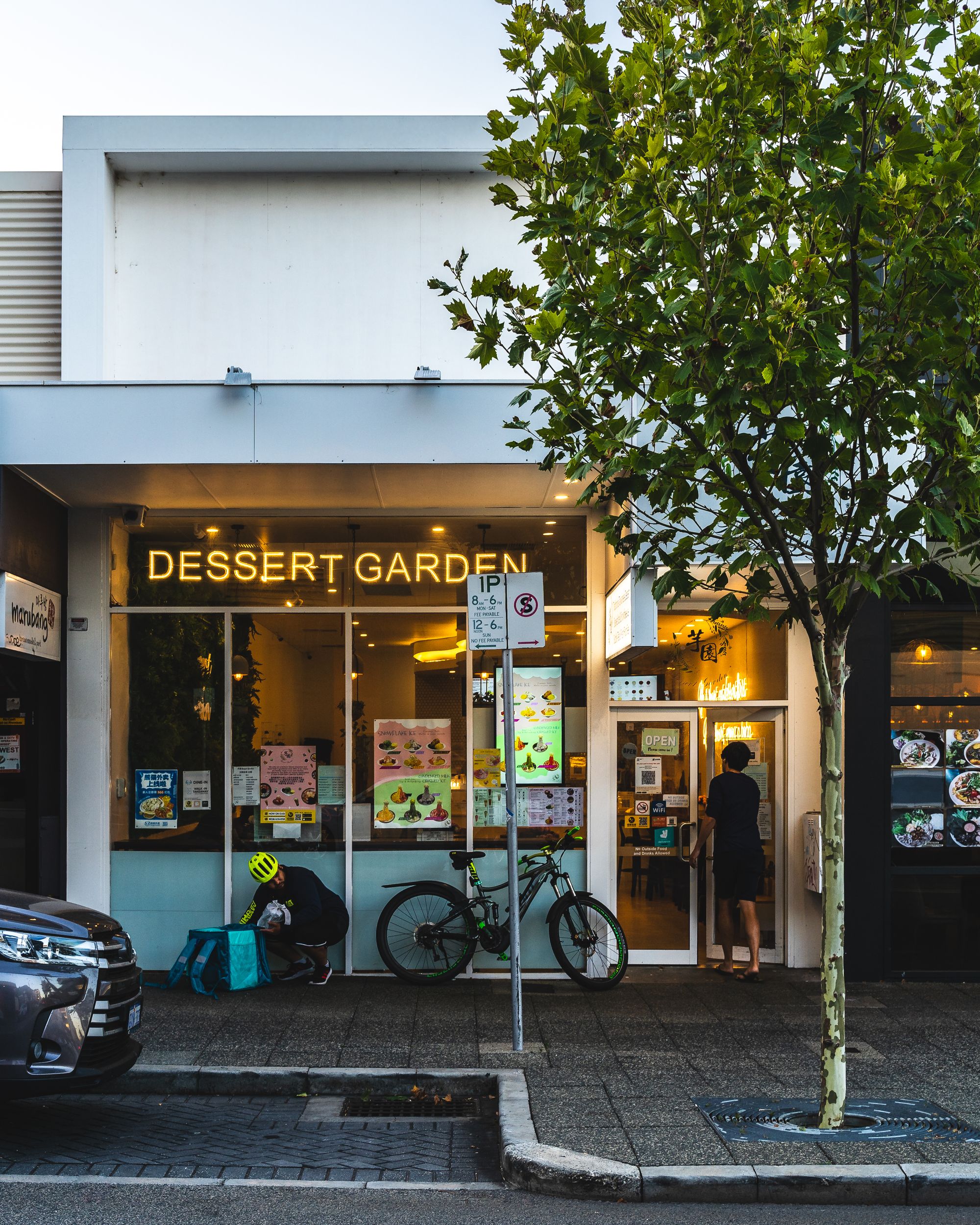 Shopfront view of Dessert Garden taken early evening
