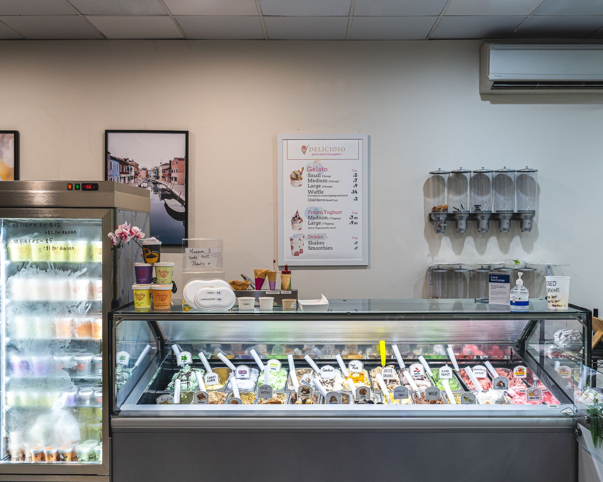 Interior of Delicioso, showing the ice-cream cabinet