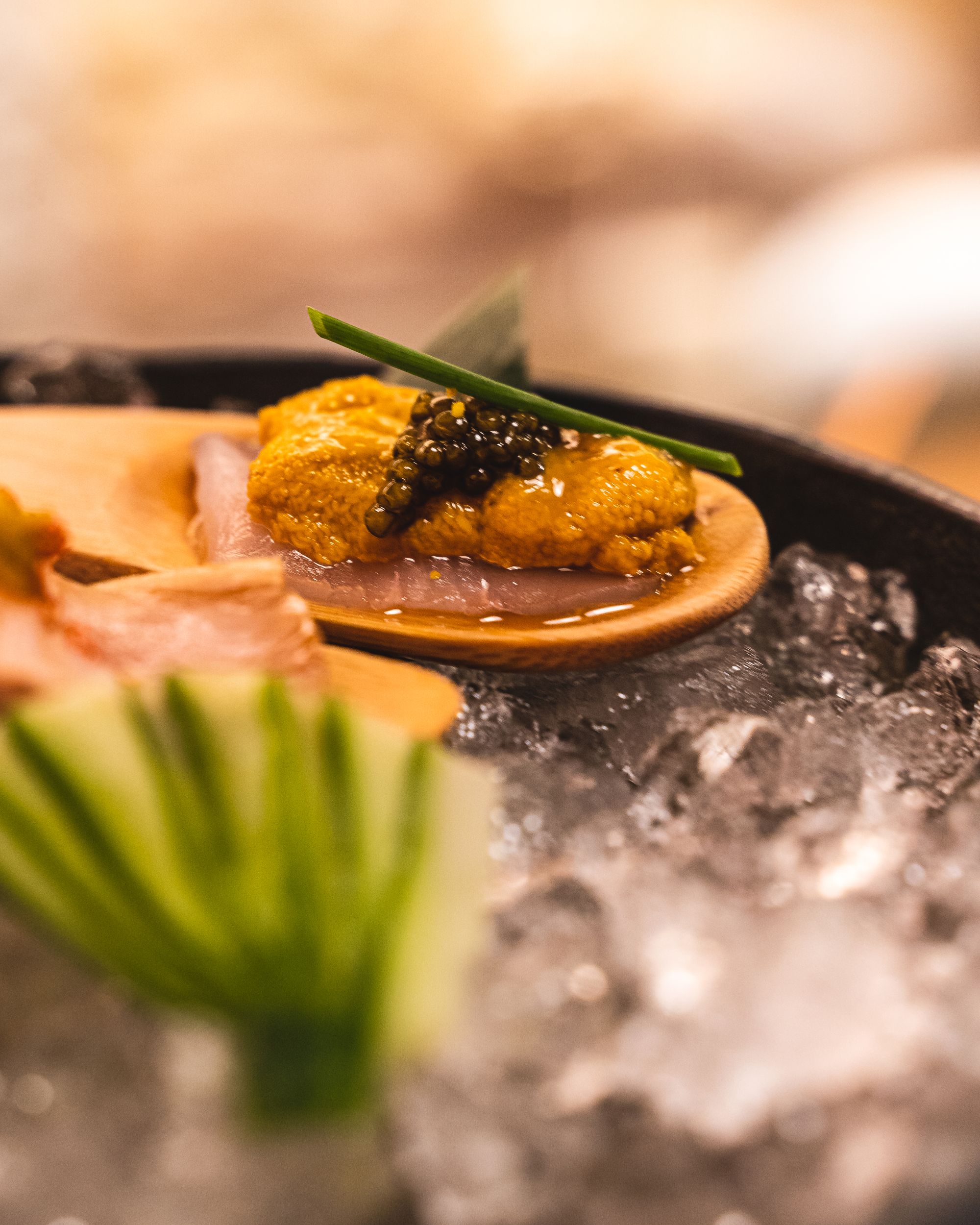 Close up of uni with caviar on the top