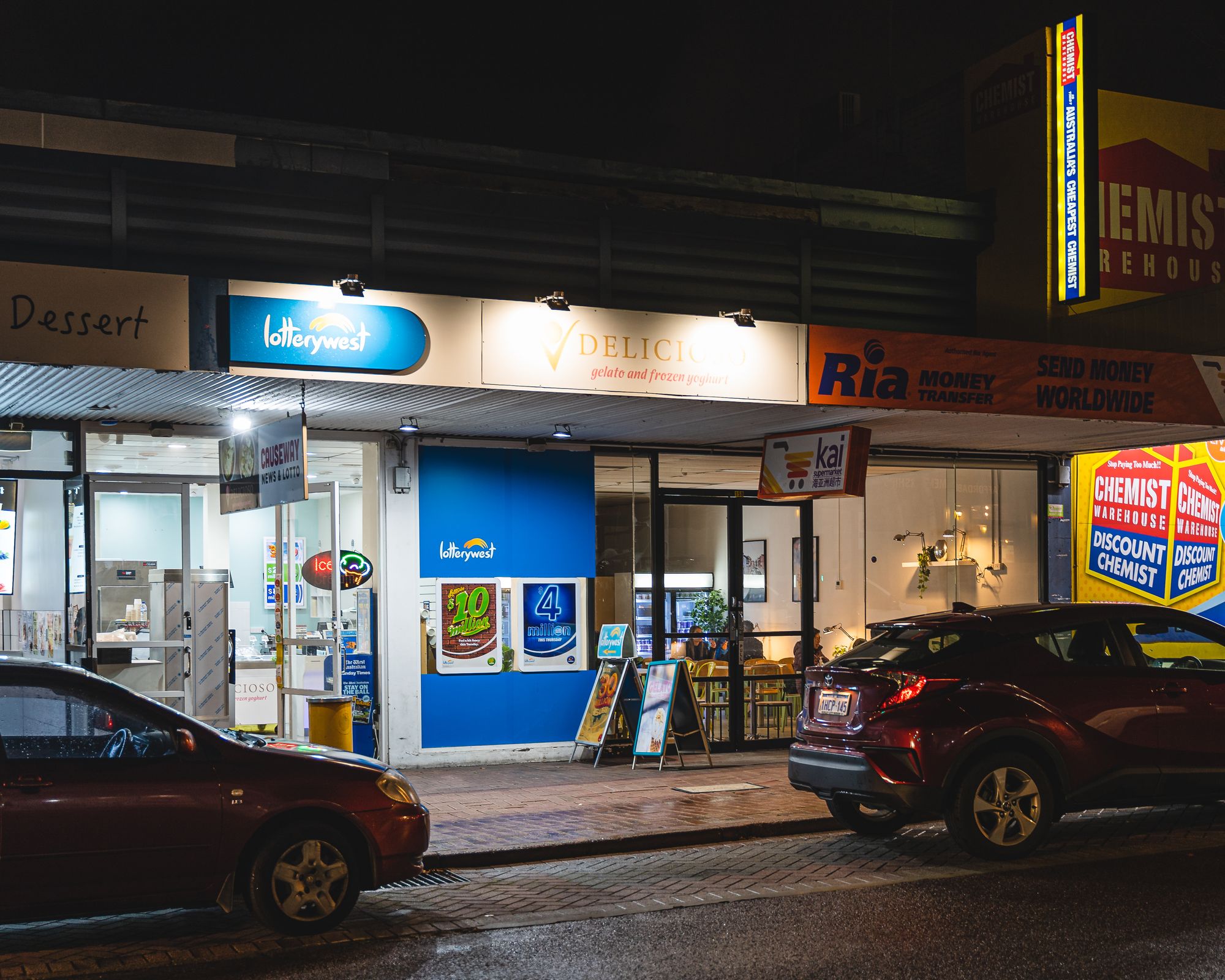 Exterior of Delicioso at night