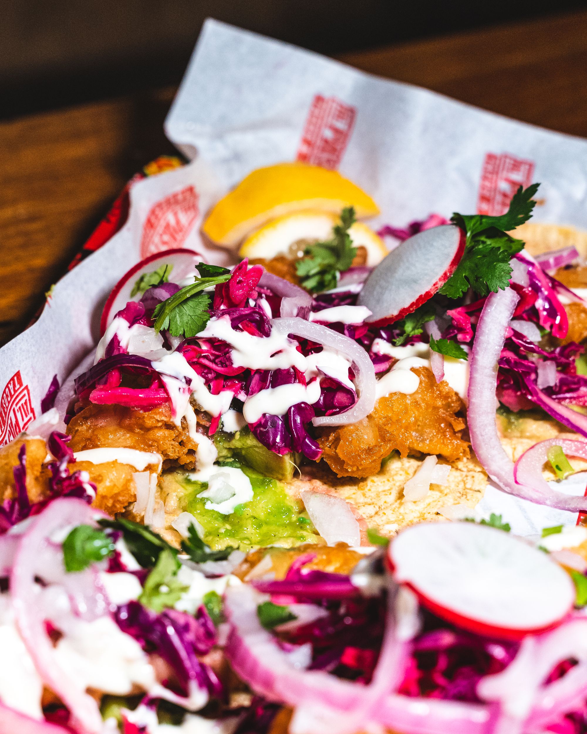 Close up of fish tacos