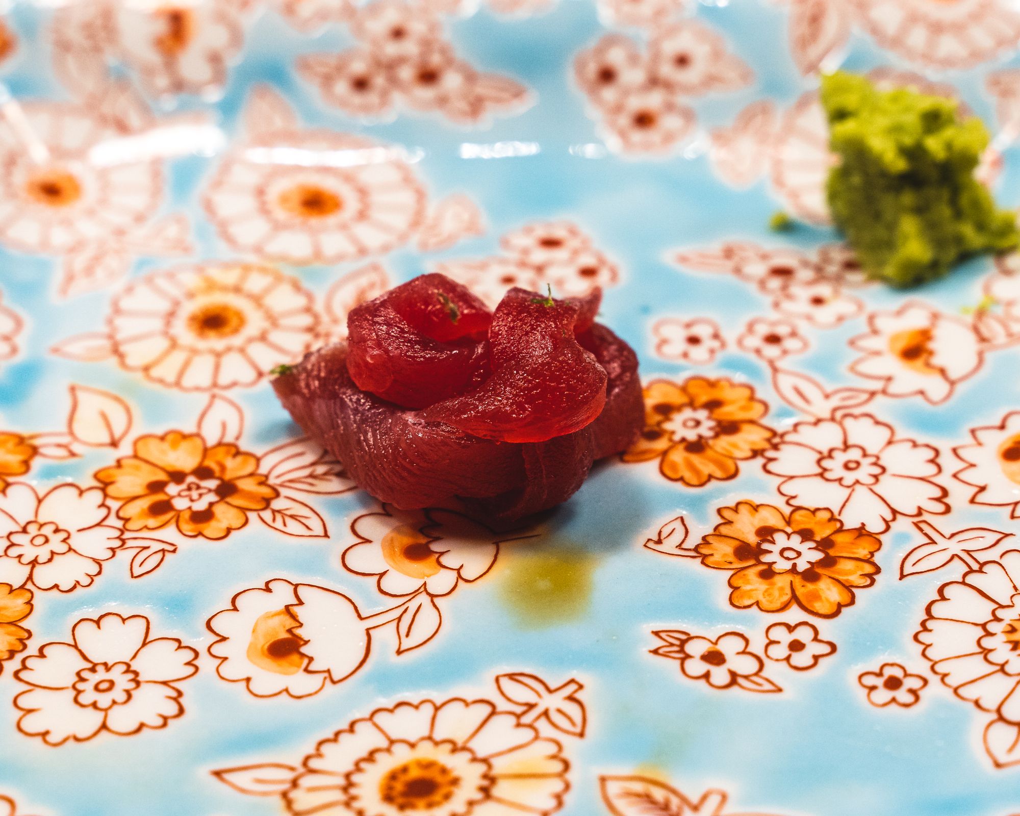 Close up of tuna which has been braided