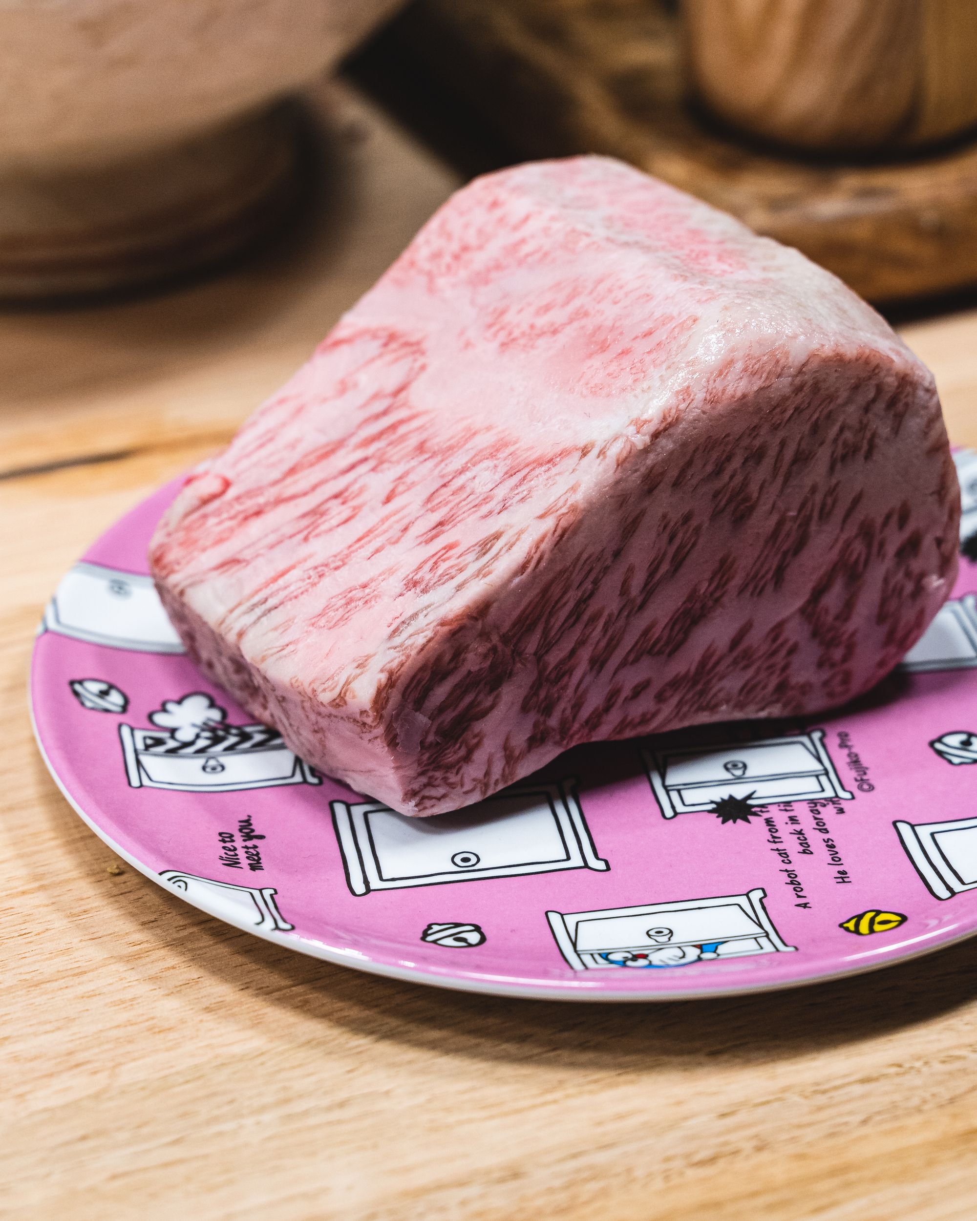 Close up of highly marbled A5 Japanese wagyu