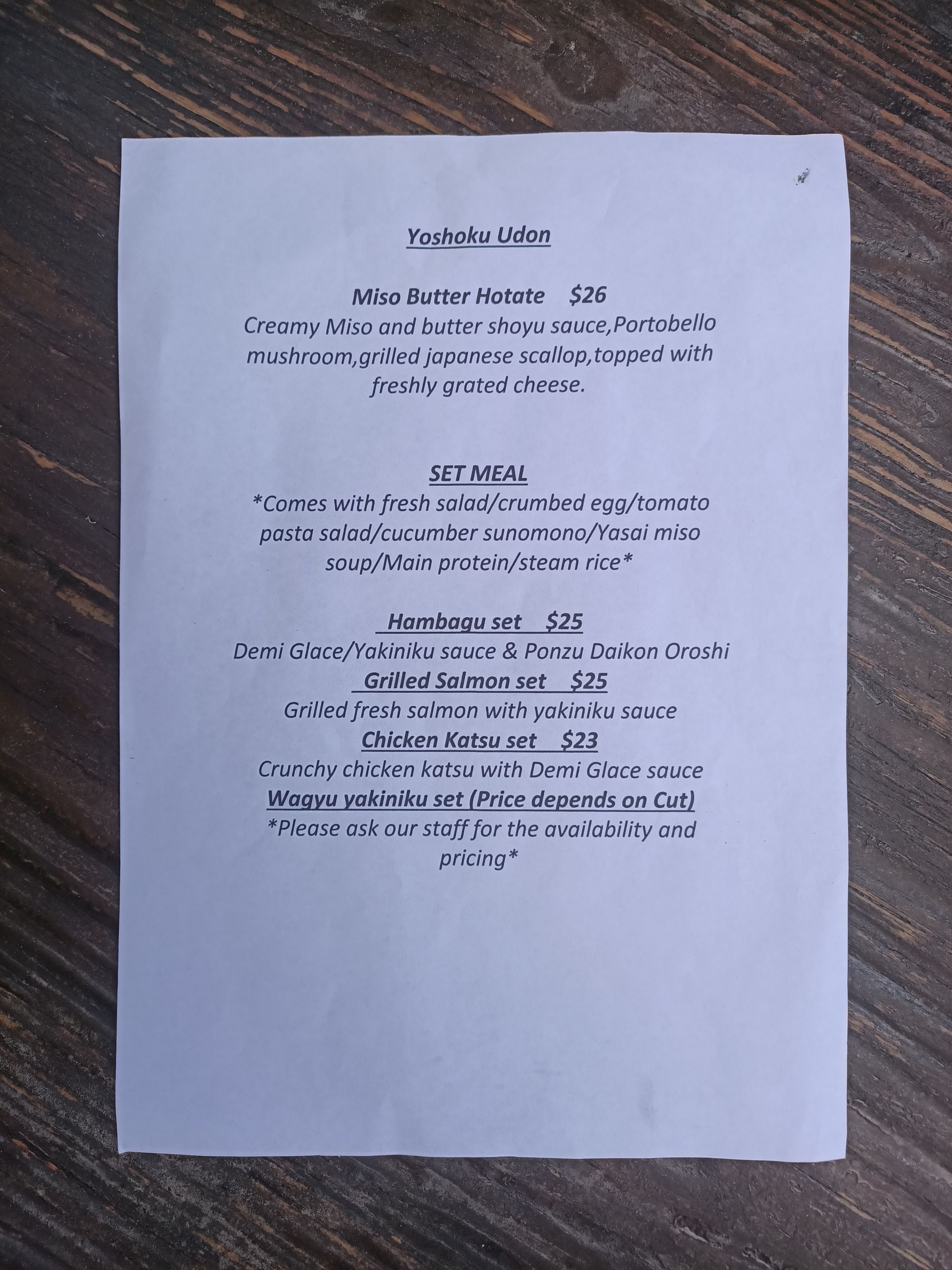 Momo Dessert Cafe menu - yoshoku udon and set meal