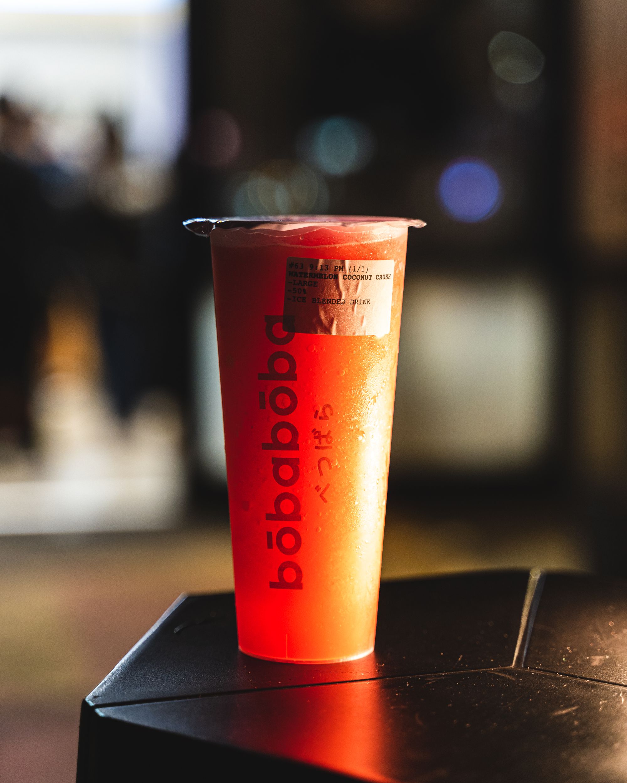 Watermelon juice in a boba cup