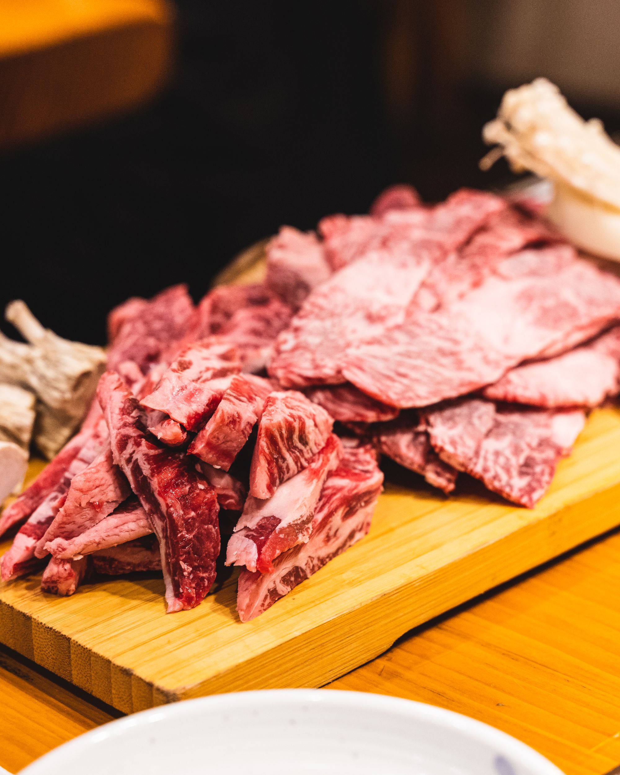 Platter of raw wagyu with lots of marbling