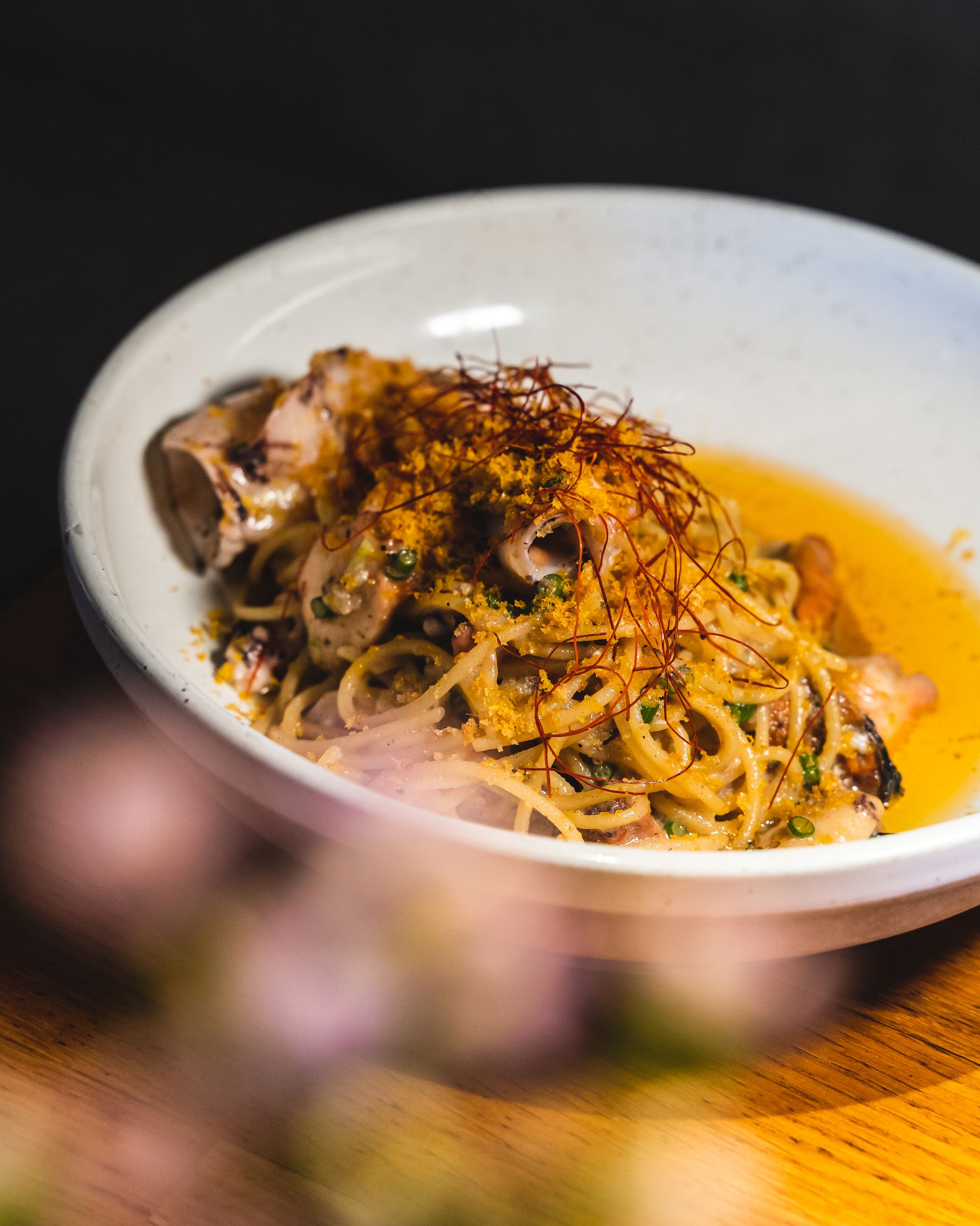 Close up of seafood spaghetti
