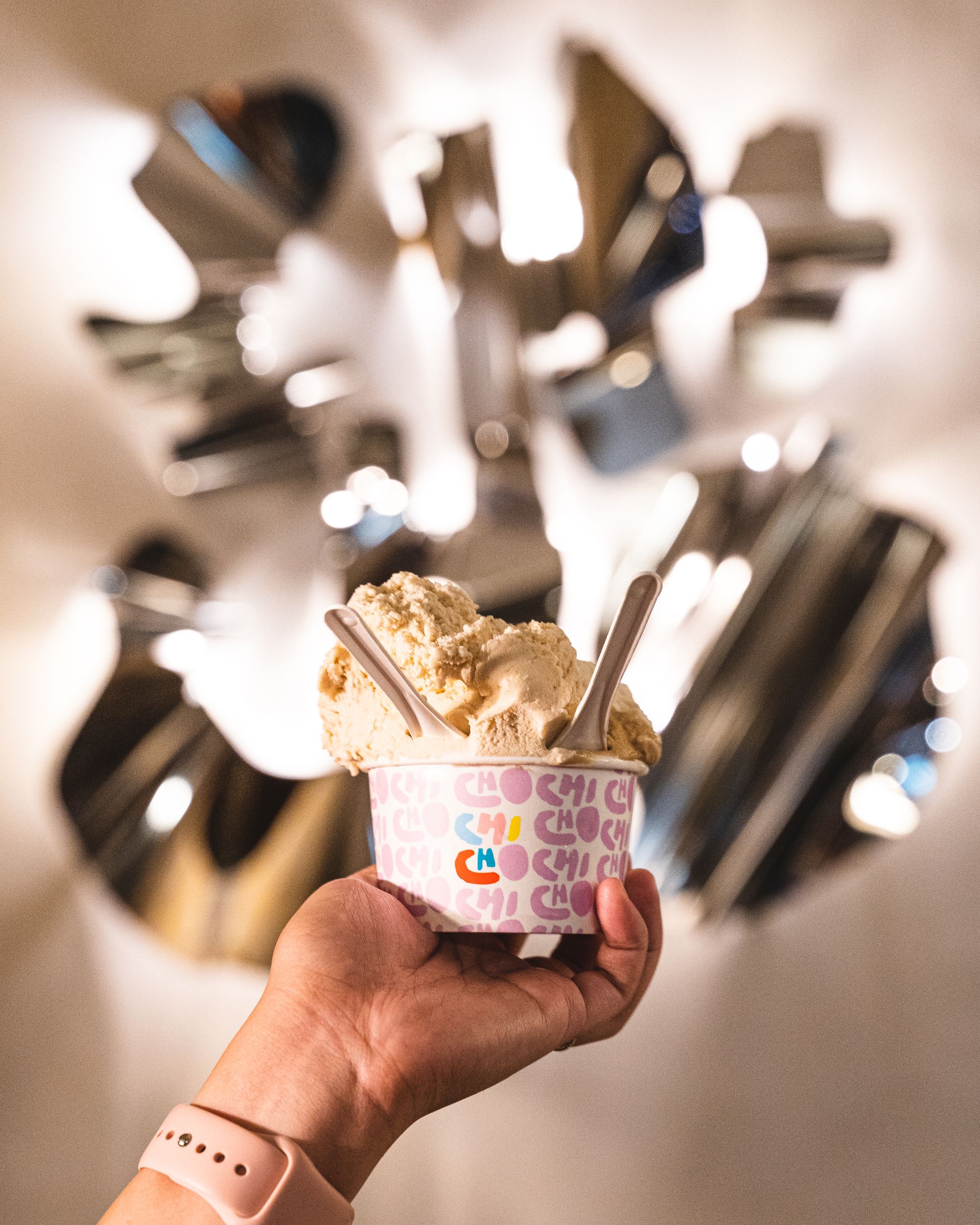 Hand holding a cup of gelato
