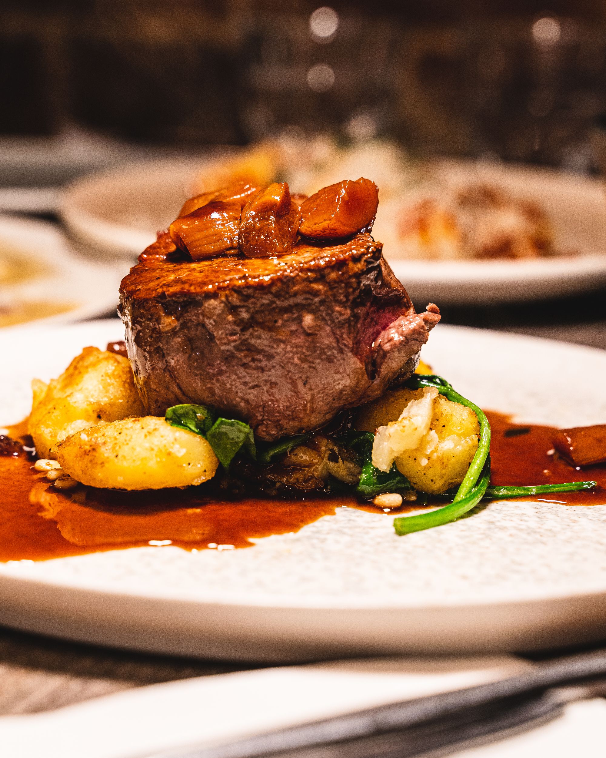 Close up of steak fillet with vegetables