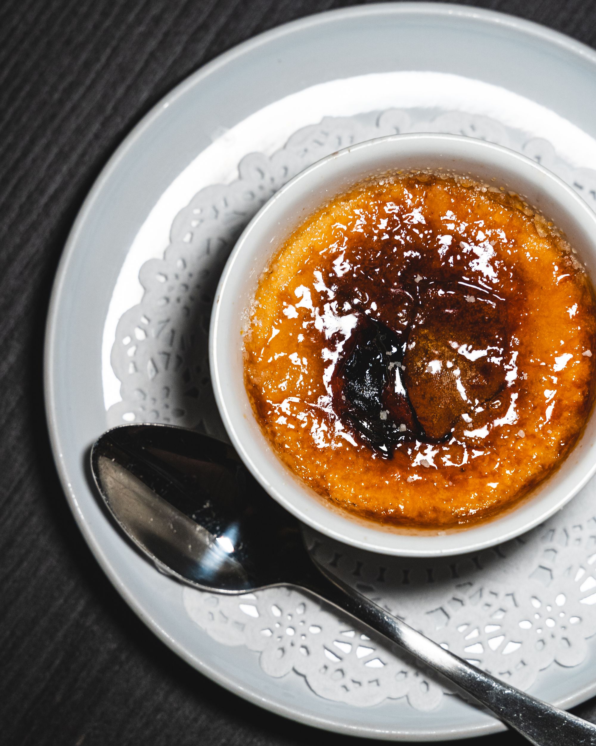 Top down shot of creme brulee