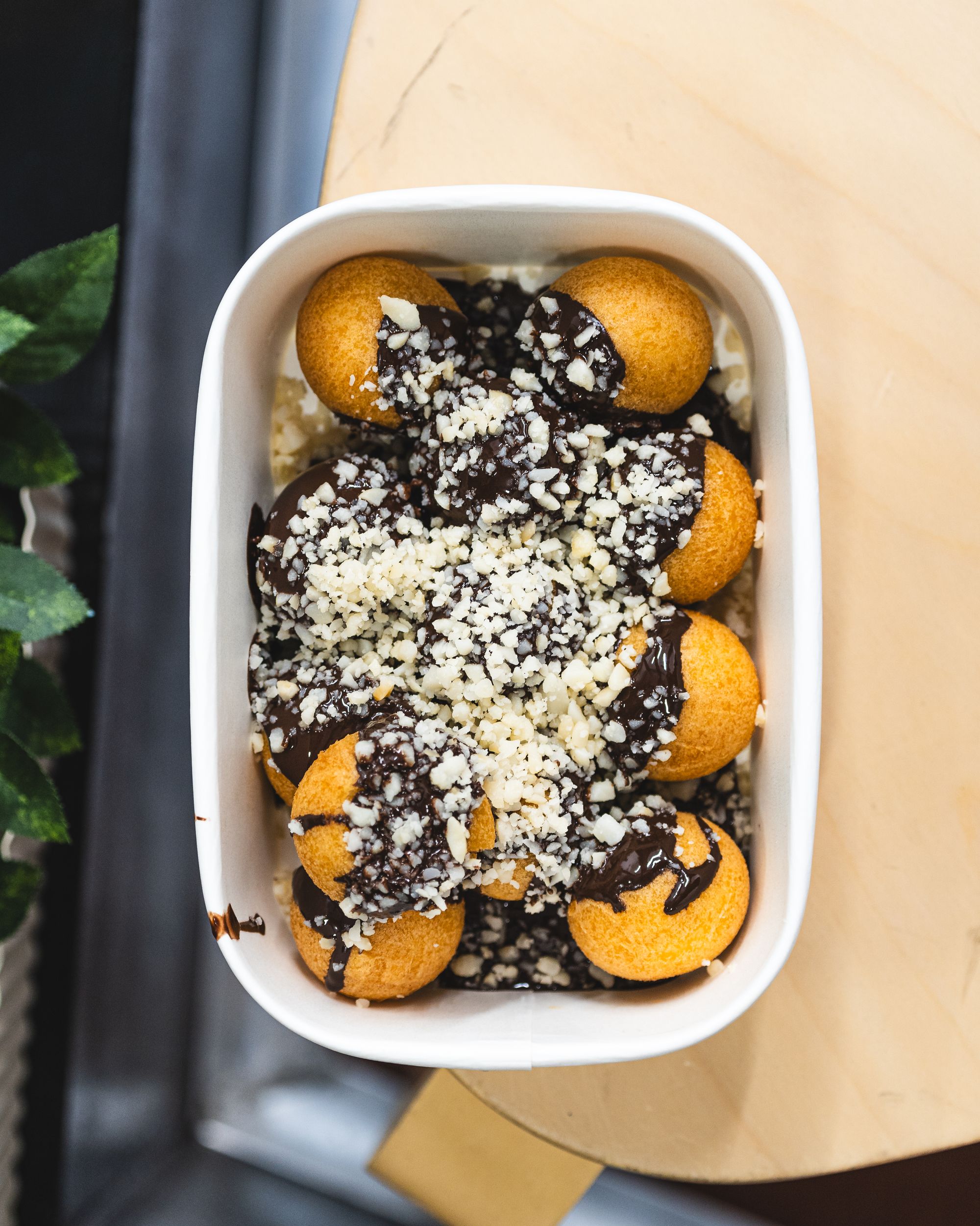 Top down shot of fried donutballs
