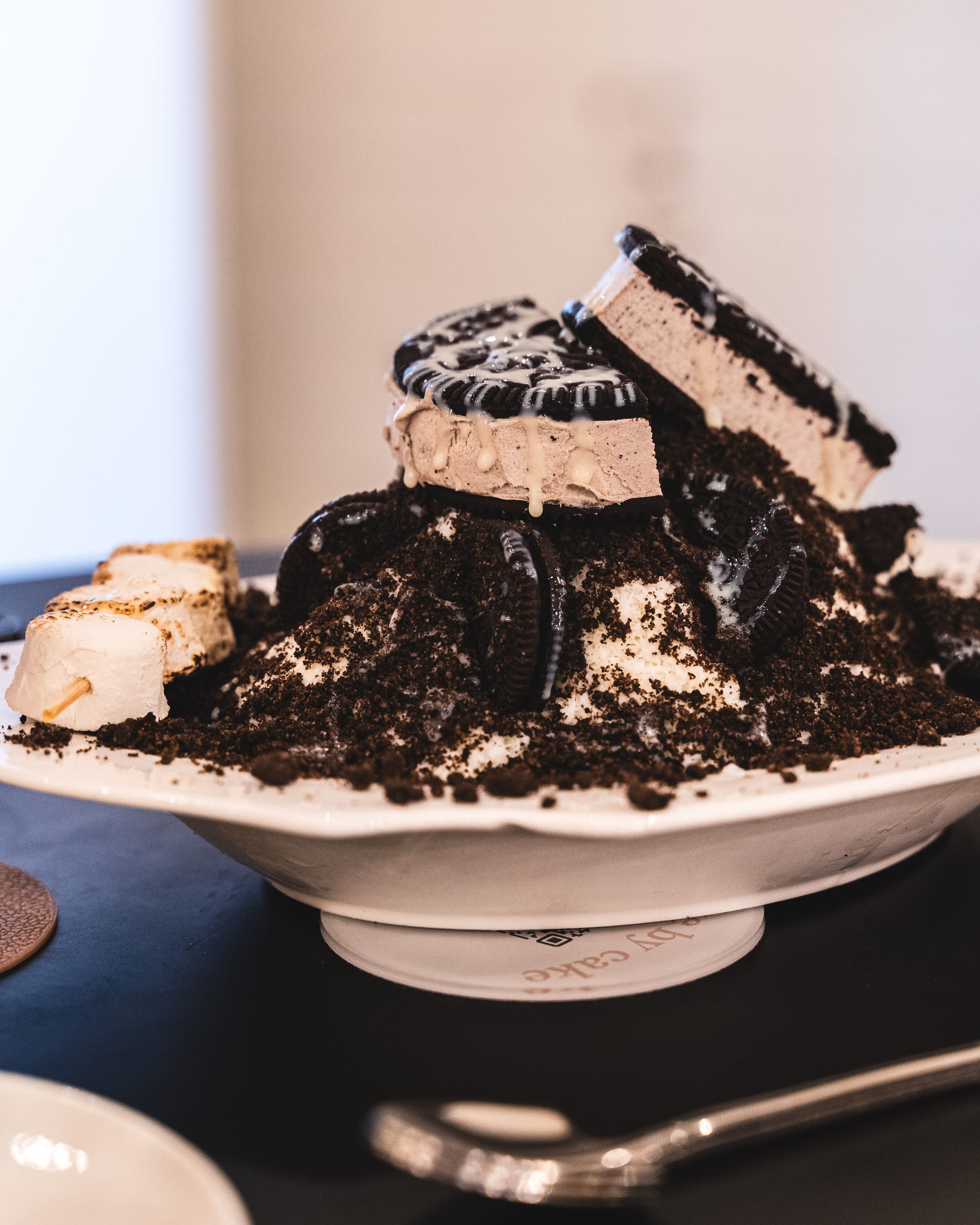 Close up of bingsu with oreo cookie crumbs