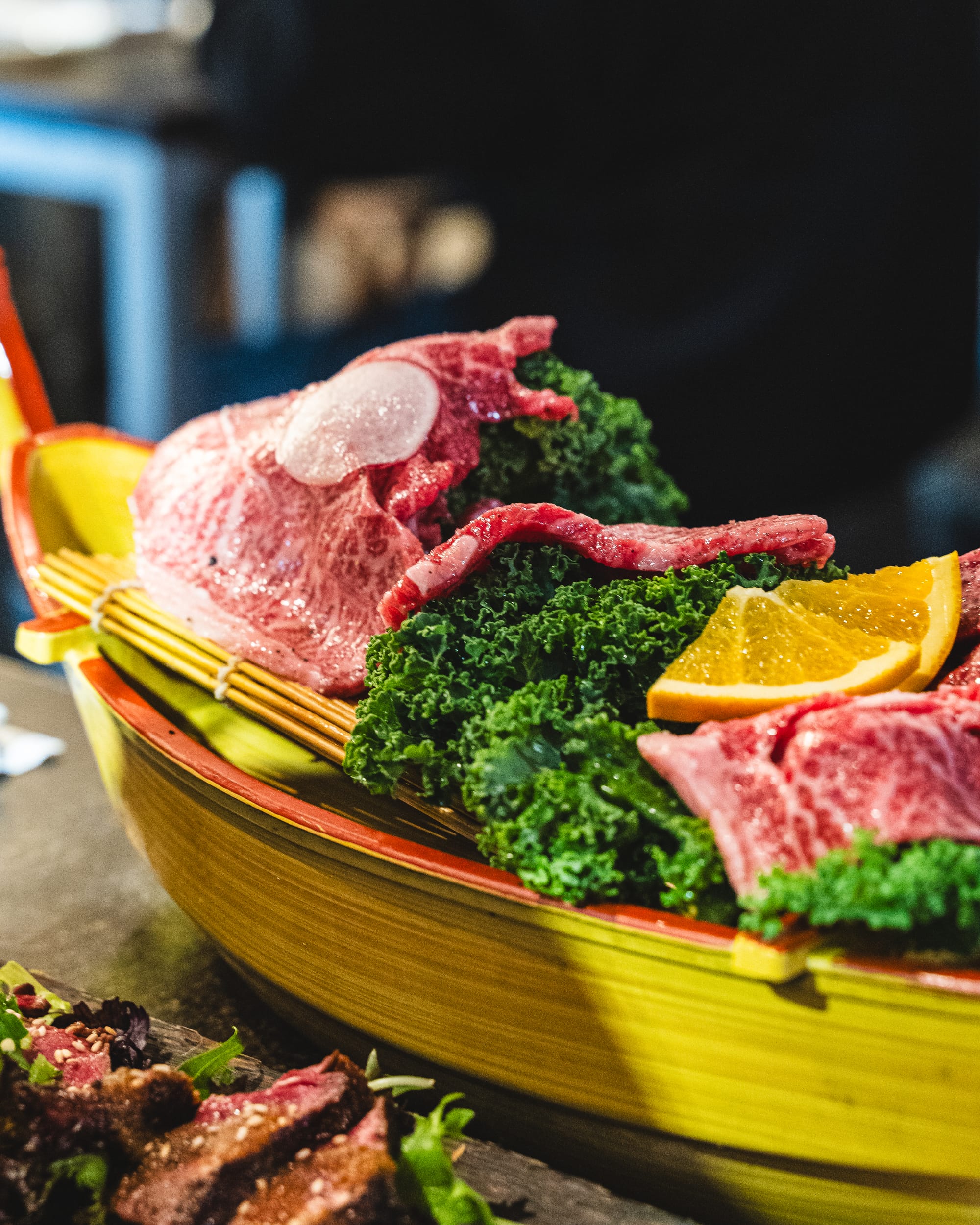 Wagyu served on a funamori