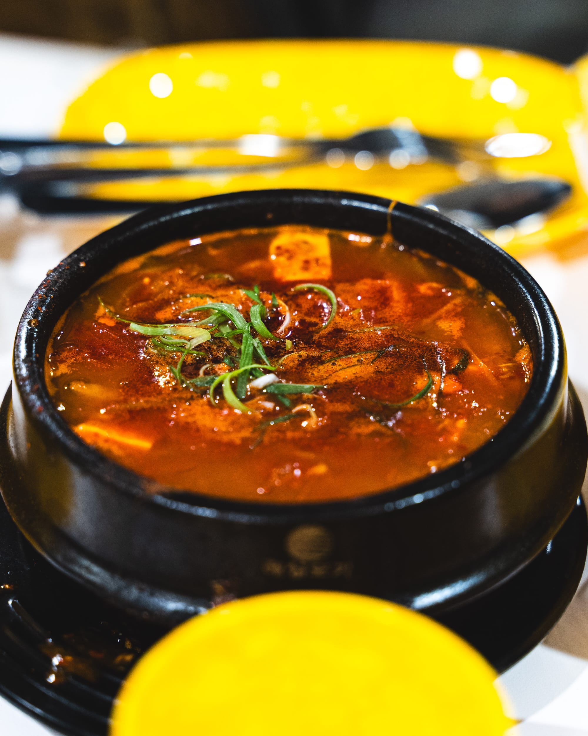 Close up of kimchi tuna jiggae