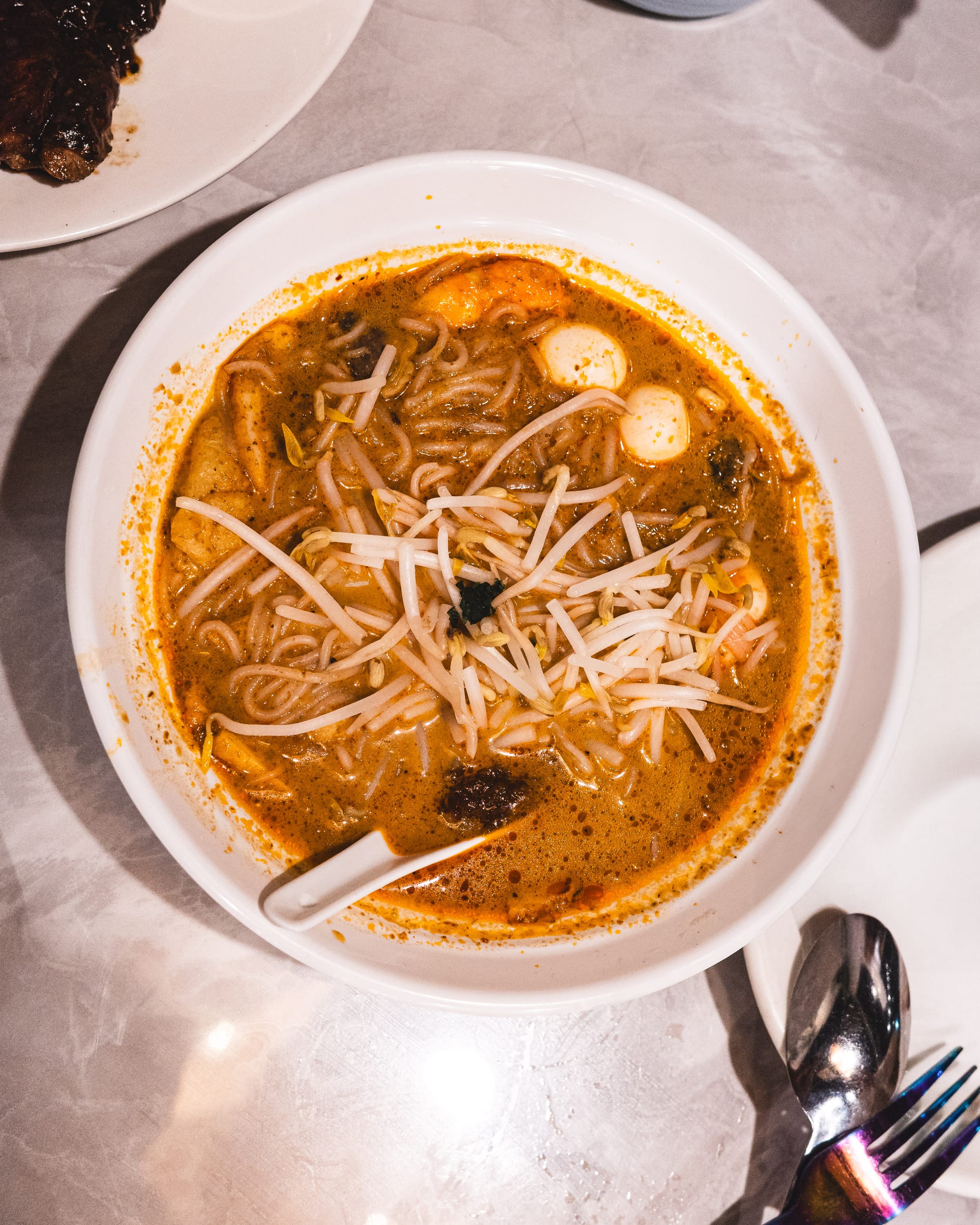 Top down shot of laksa