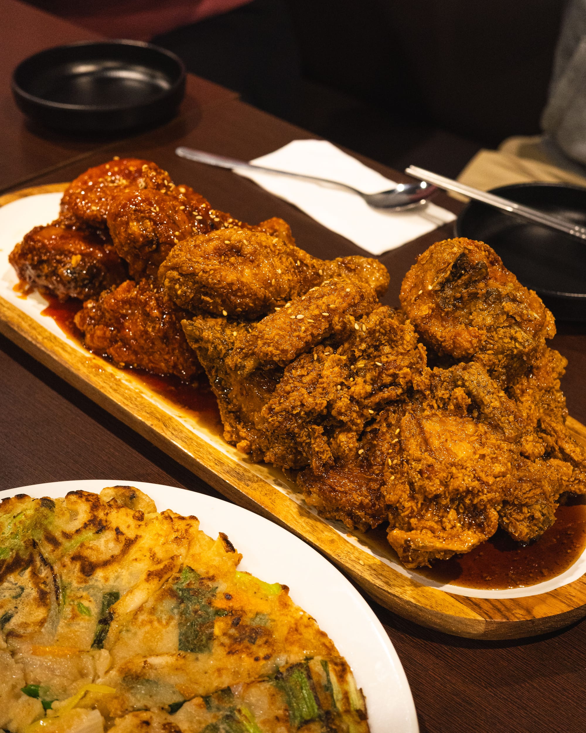 Close up of Korean fried chicken on a plate