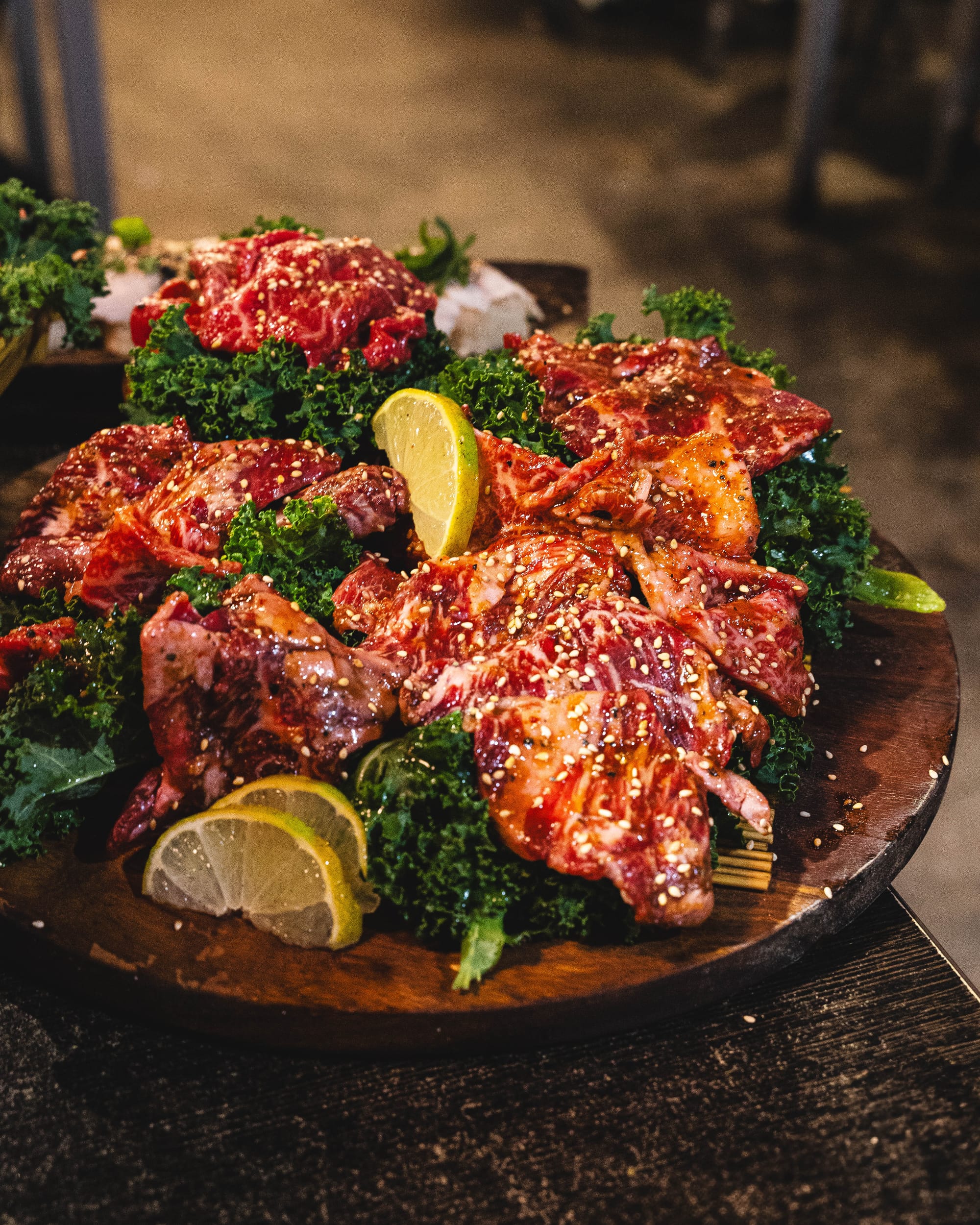Close up of a wagyu platter