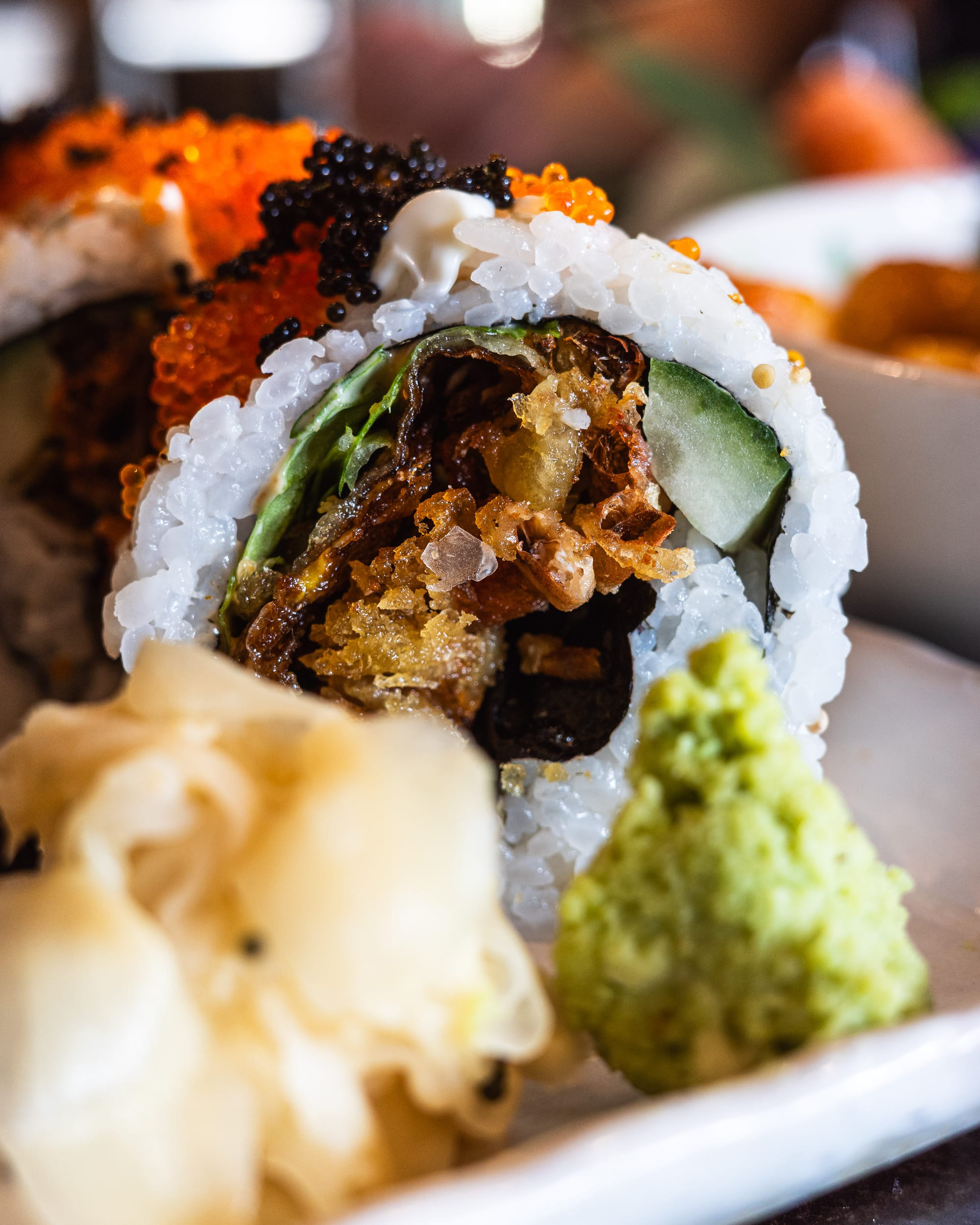 Close up shot of sushi roll