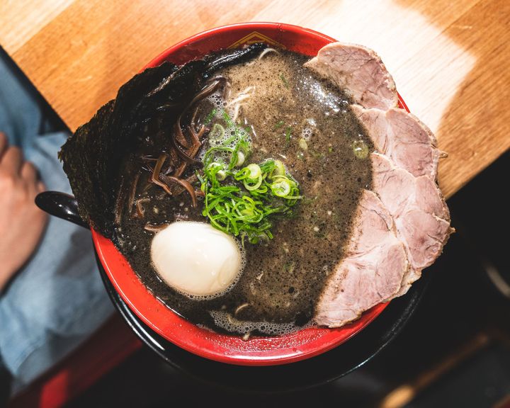 Top down shot of a bowl of ramen