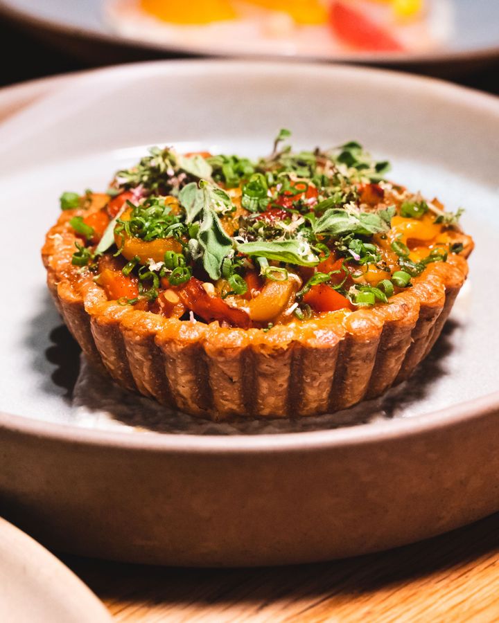 Capsicum, tomato, cheese tart