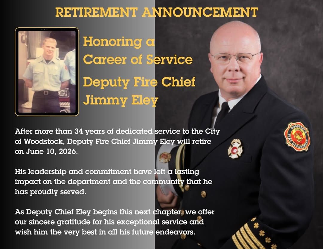 Woodstock Fire Department Bids Farewell to Deputy Chief Eley After 34-Year Career