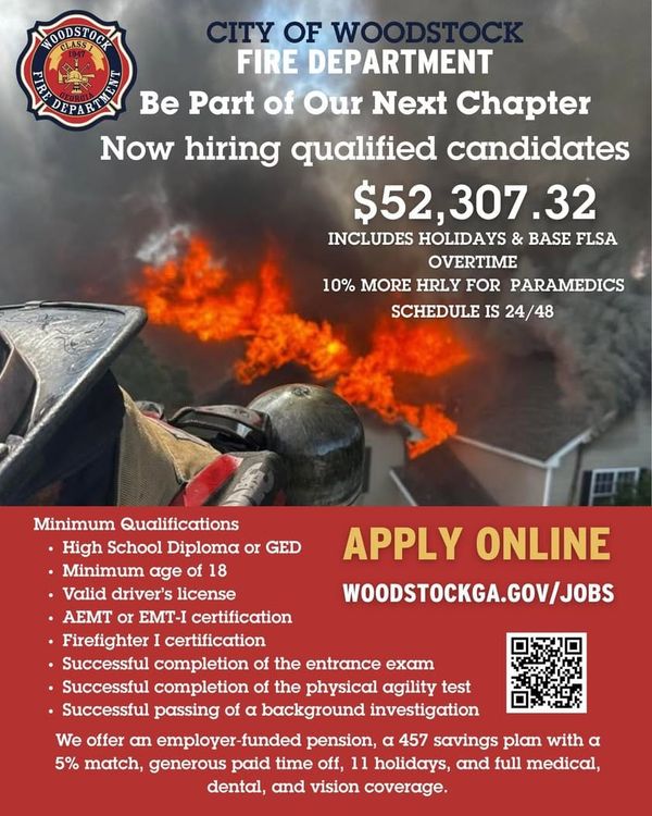 Woodstock Fire Department hiring qualified candidates for open positions